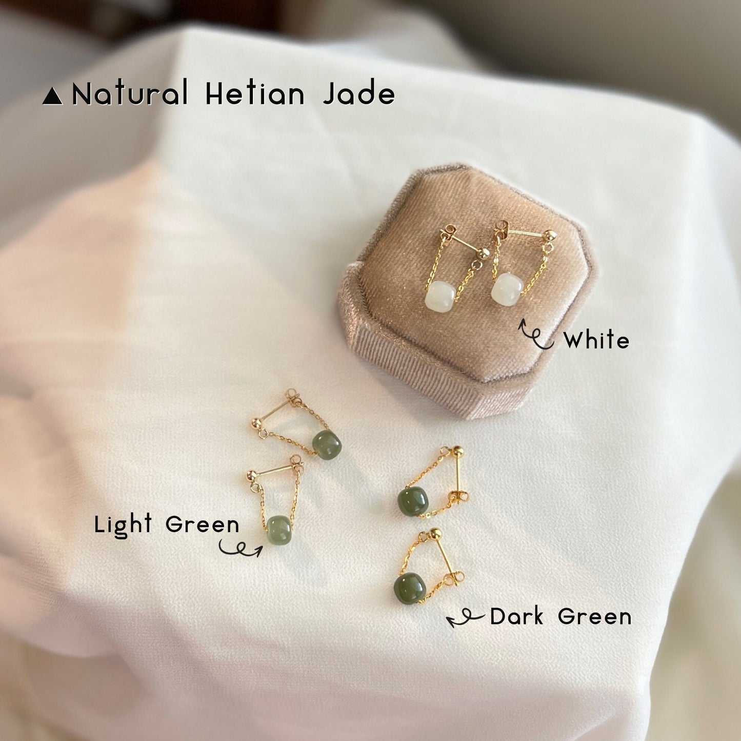 Natural Hetian Jade Drop Earrings, Light Green Jade Earring, Gold Filled Jade Earring, White Jade Dangle Earrings, Jade tassel earrings