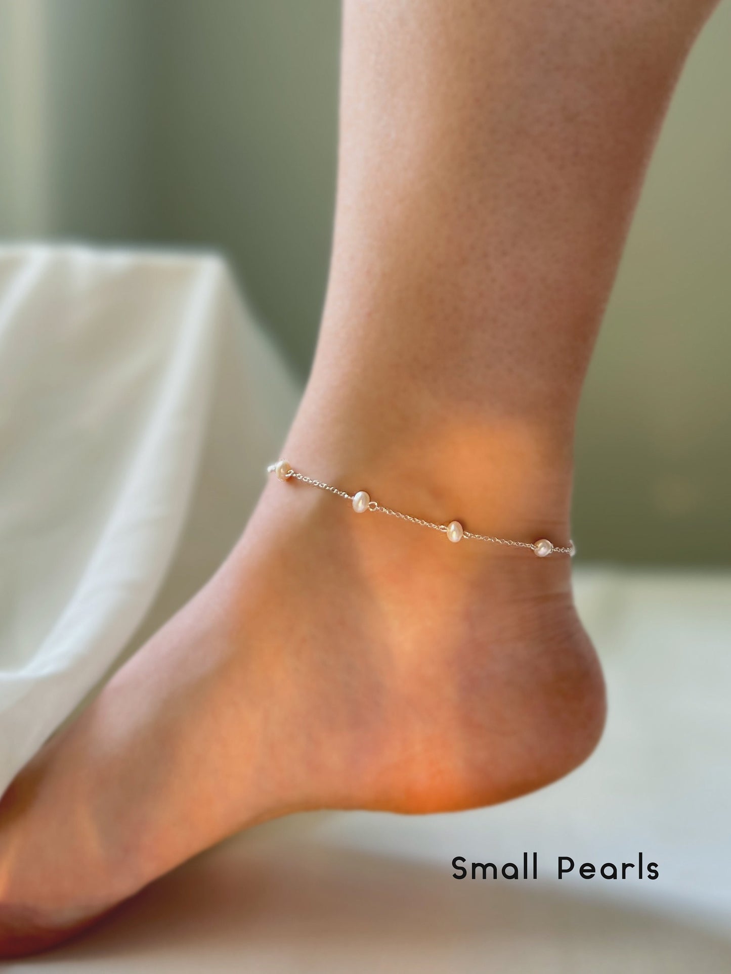 Silver Freshwater Pearl Anklet, Natural Pearl Simple Anklet, S925 Silver Dainty Anklet, Wedding Anklet, Bridal Anklet, Summer Jewelry