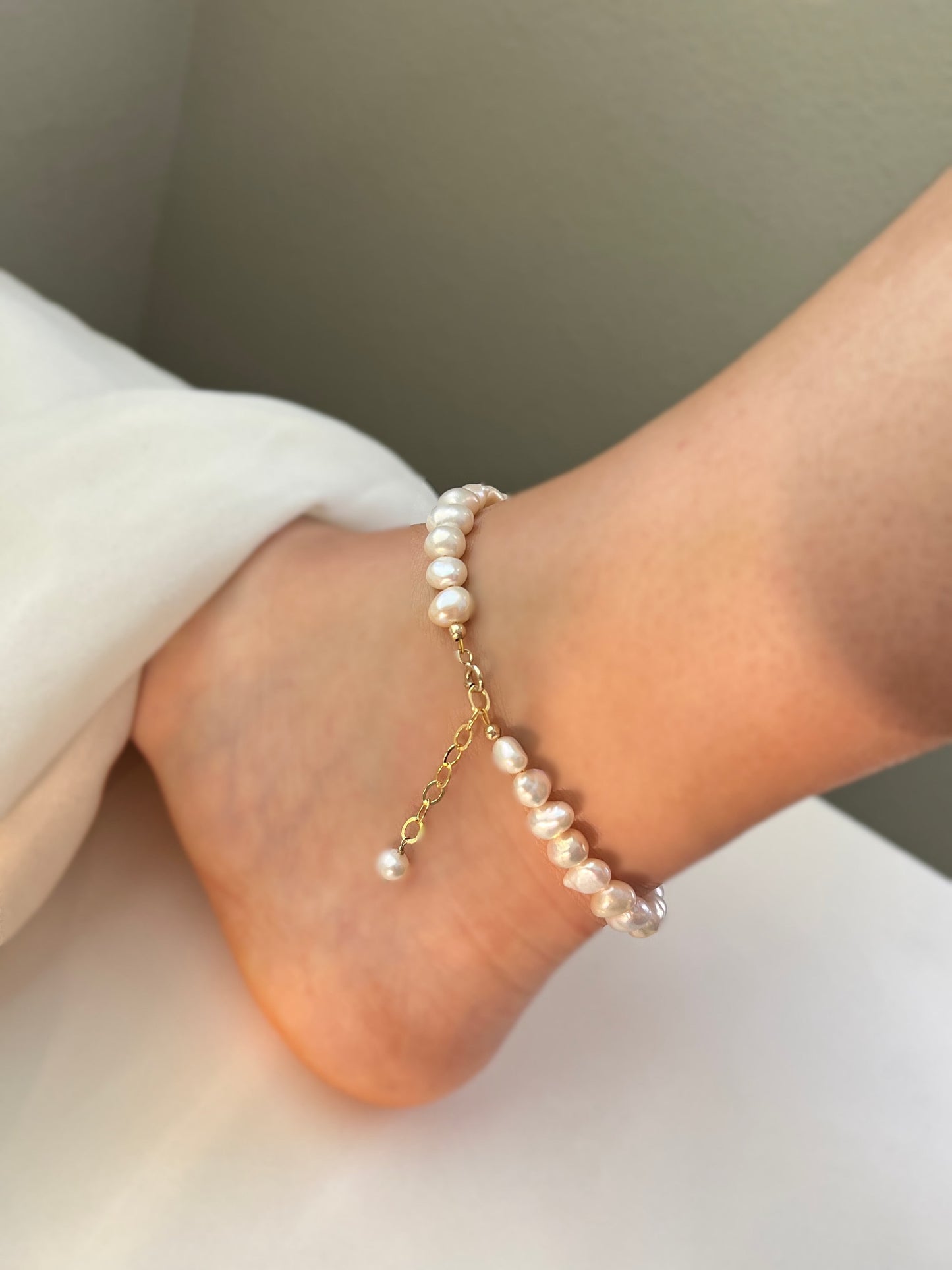 Baroque Pearl Anklet, Natural Pearl Stretch Anklet, Fresh Water Pearl Anklet Bracelet, Unique Pearl Elastic Anklet, Vintage Stretch Anklet