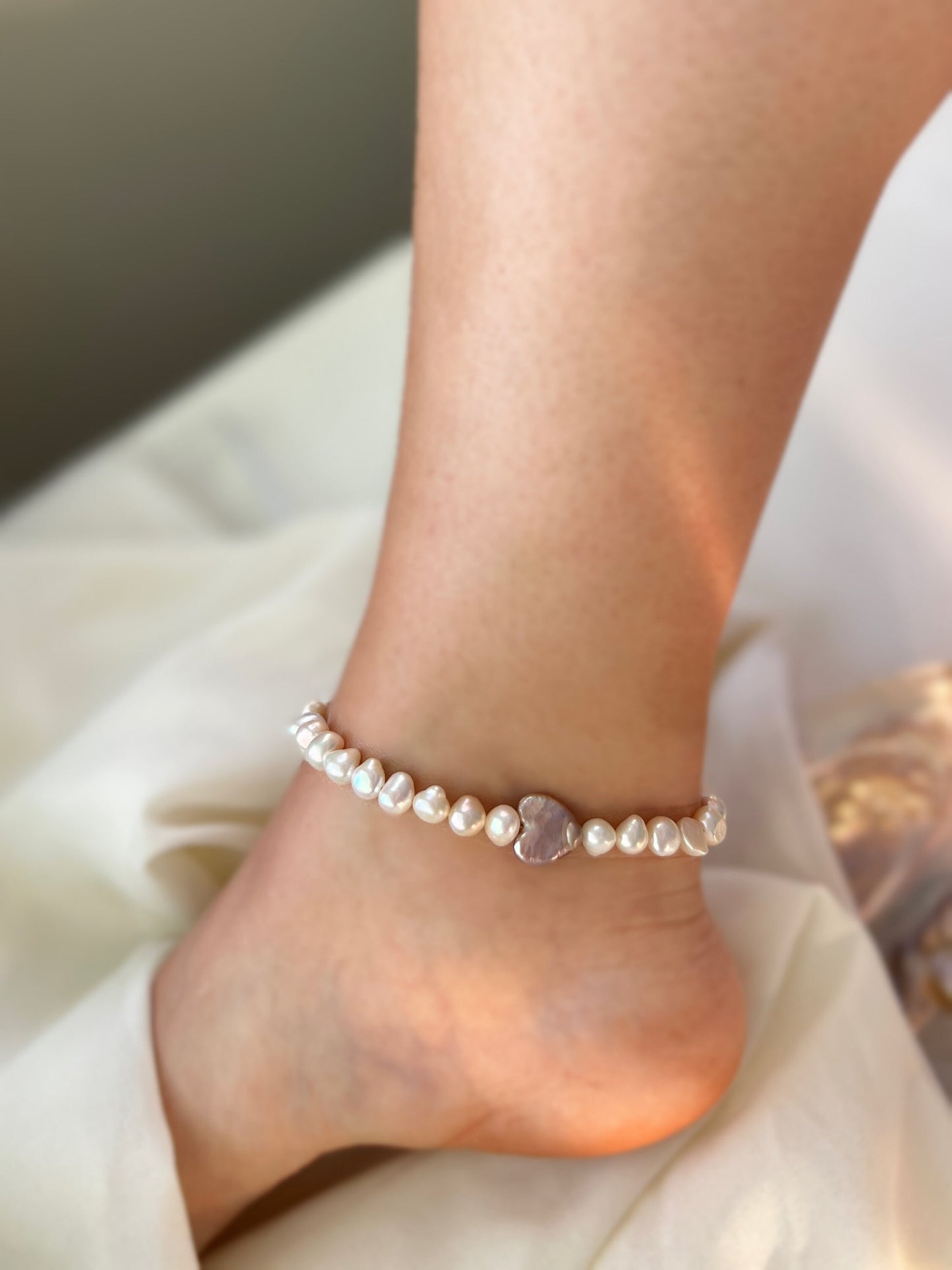 Baroque Pearl Anklet, Natural Pearl Stretch Anklet, Fresh Water Pearl Anklet Bracelet, Unique Pearl Elastic Anklet, Vintage Stretch Anklet