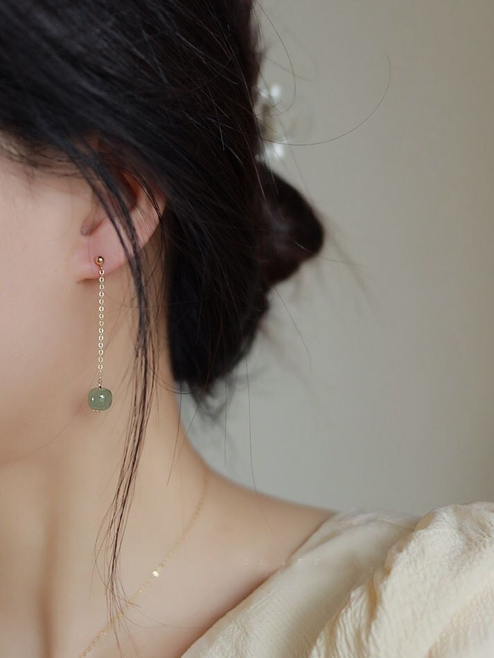 Long Drop Jade Earrings