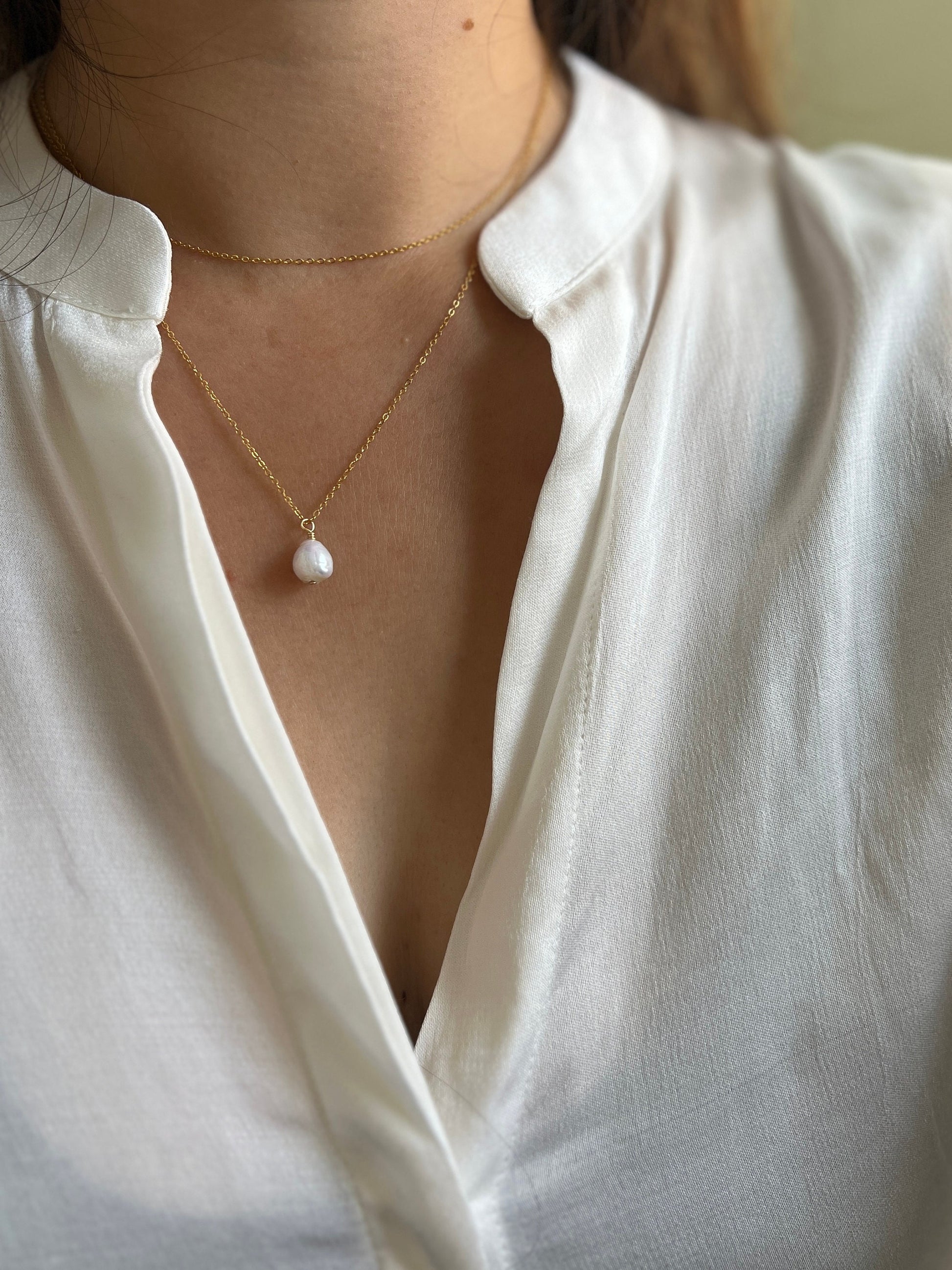 Purple Baroque Pearl Pendant, 14K Gold Filled Necklace, Small Baroque Pearl, white Freshwater Pearl, Pink Irregular Pearl, Wedding Necklace