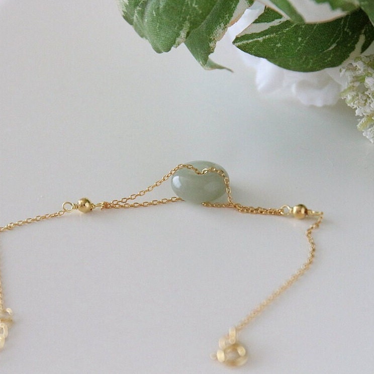 Natural Hetian Jade Bracelet, Donut Jade Bracelet, Green Gemstone Charm Bracelet, Lucky Donut Nephrite Bracelet, Gold Green Pendant Bracelet