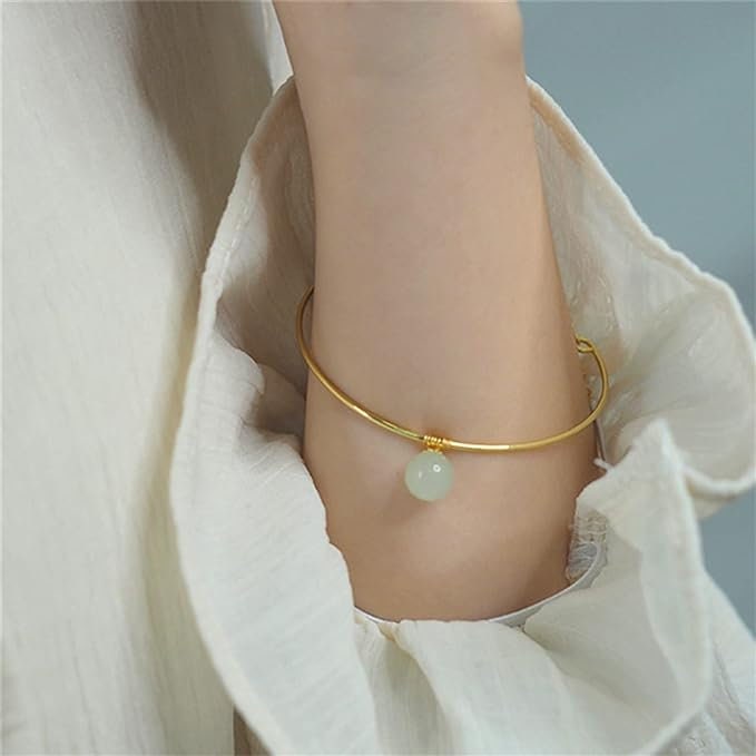 One Drop Jade Bangle, Minimalist Gold Bangle with Hetian Jade, Light Green Jade Bracelet with Magnetic clasp, Minimal Jade Bracelet Bangle