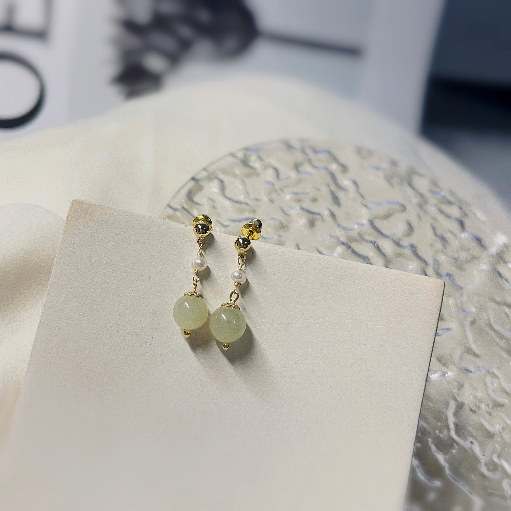 Natural Jade Earrings, Jade Pearl Earrings, Light Green Nephrite Earrings, Jade Pearl Earrings, Hetian Jade Bead Earring, Jade Gold Earrings
