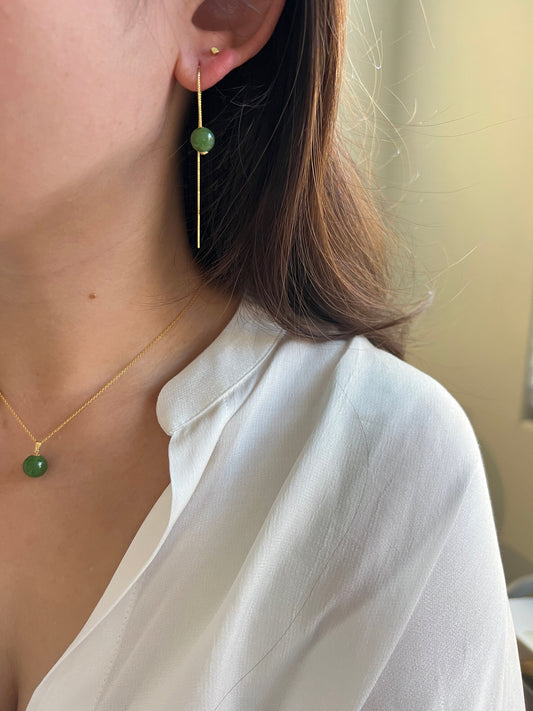 Natural Jade Long Drop Earrings Threader