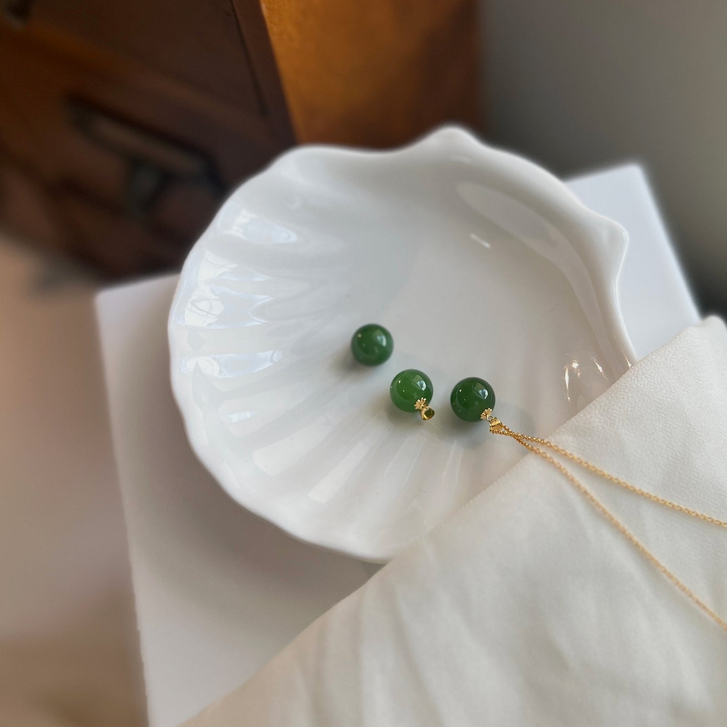 Natural Jade Pendant, 18K Gold Cap and Hoop inlaid Jade, Dainty Jade Necklace, Minimal Hetian Jade Pendant, Dainty Gold Filled Chain