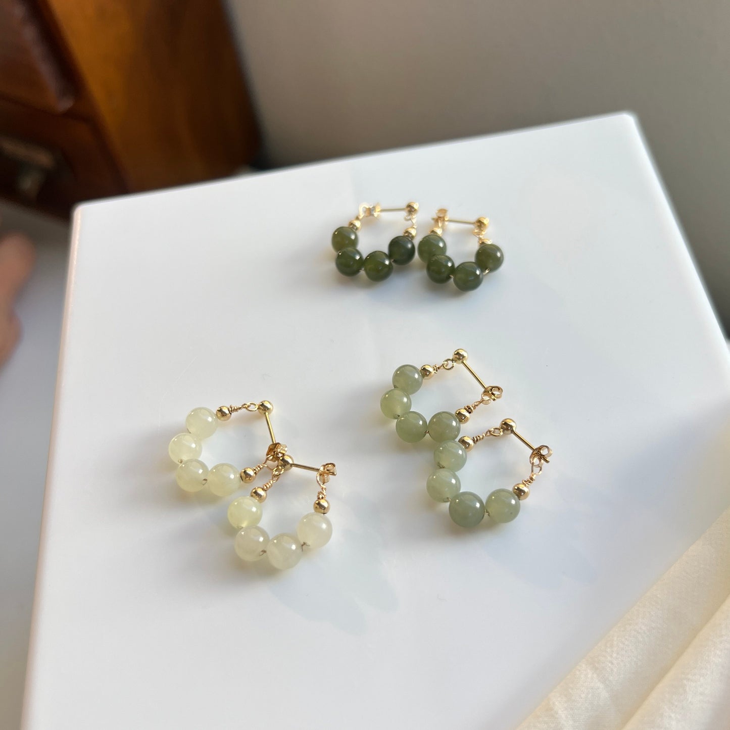 Natural Jade Earrings, Jade Beads Hood Earring, clip-on Earrings, Hetian Jade Earrings, Light Green Jade Earrings, Natural Nephrite Jade