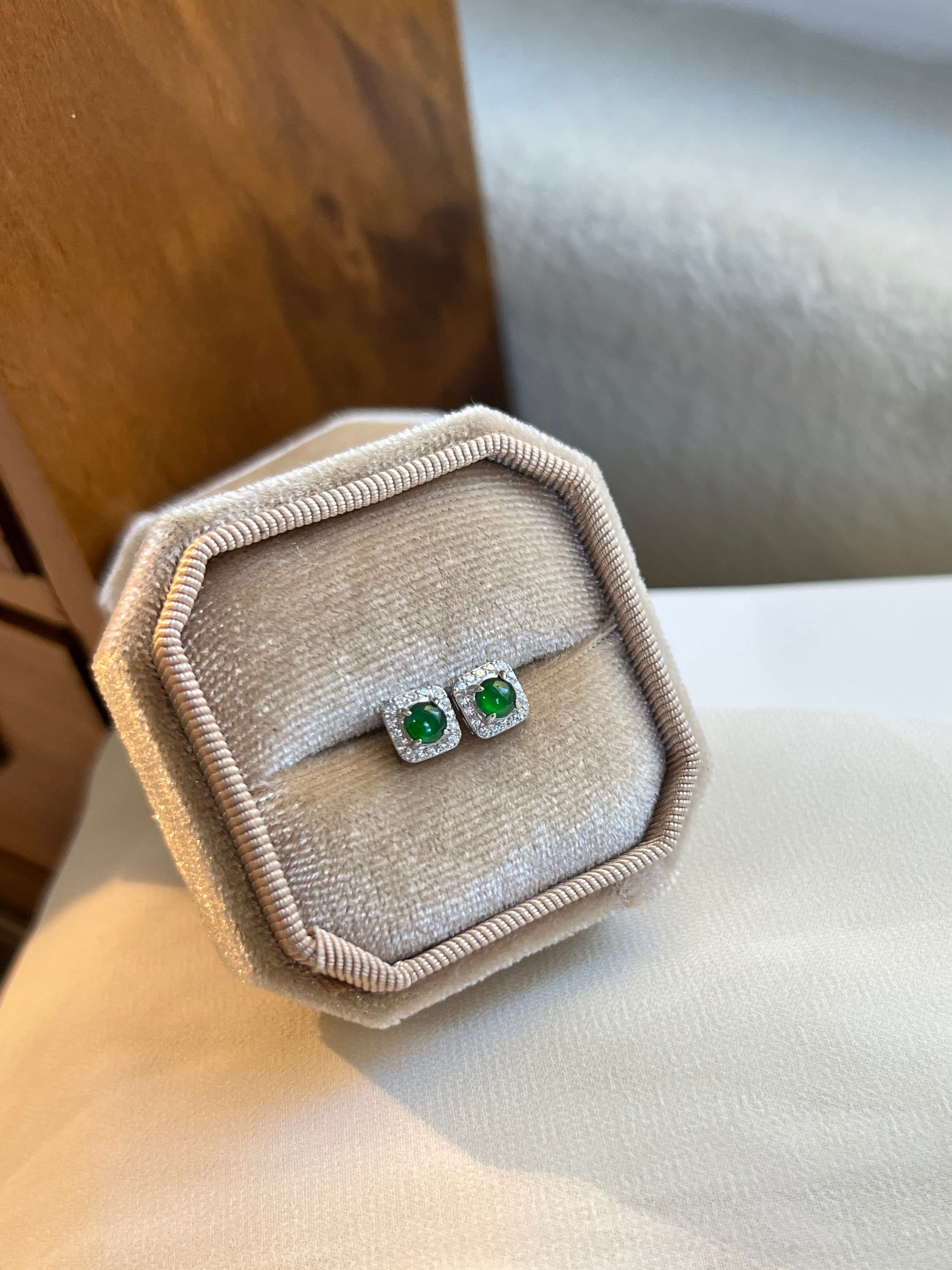 NaturalJadeite Earrings, Natural Jade Earrings, S925 Sterling Silver Earring Stud, delicate moissanite Diamond, Bright Green Emerald Stud