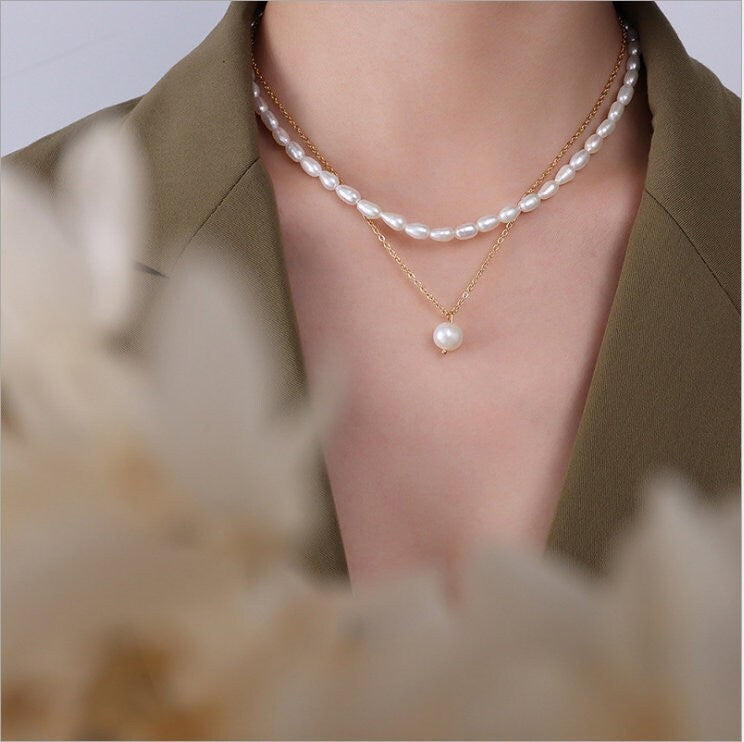 Double Layered Natural Pearl Necklace