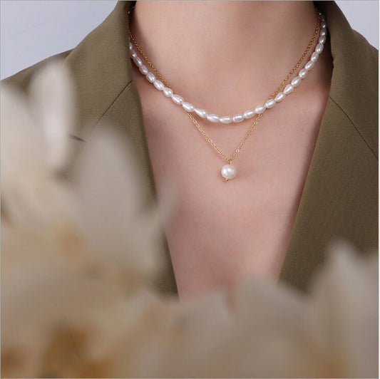 Double Layered Natural Pearl Necklace