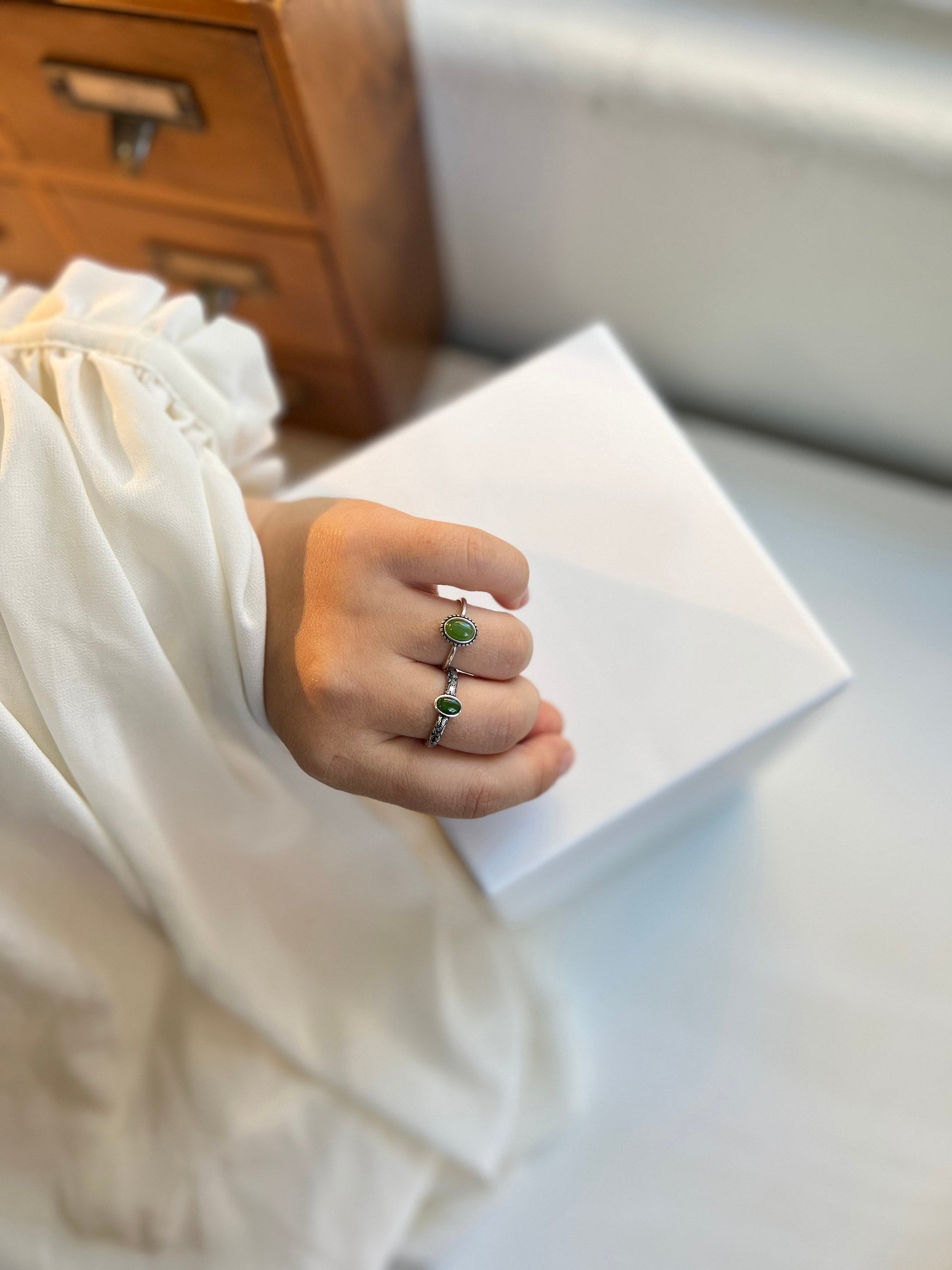 Genuine Jade Ring, Carved Silver Ring, Natural Jade Ring, S925 Sterling Silver Ring, Hetian Jade Ring, Nephrite Ring, Adjustable Ring