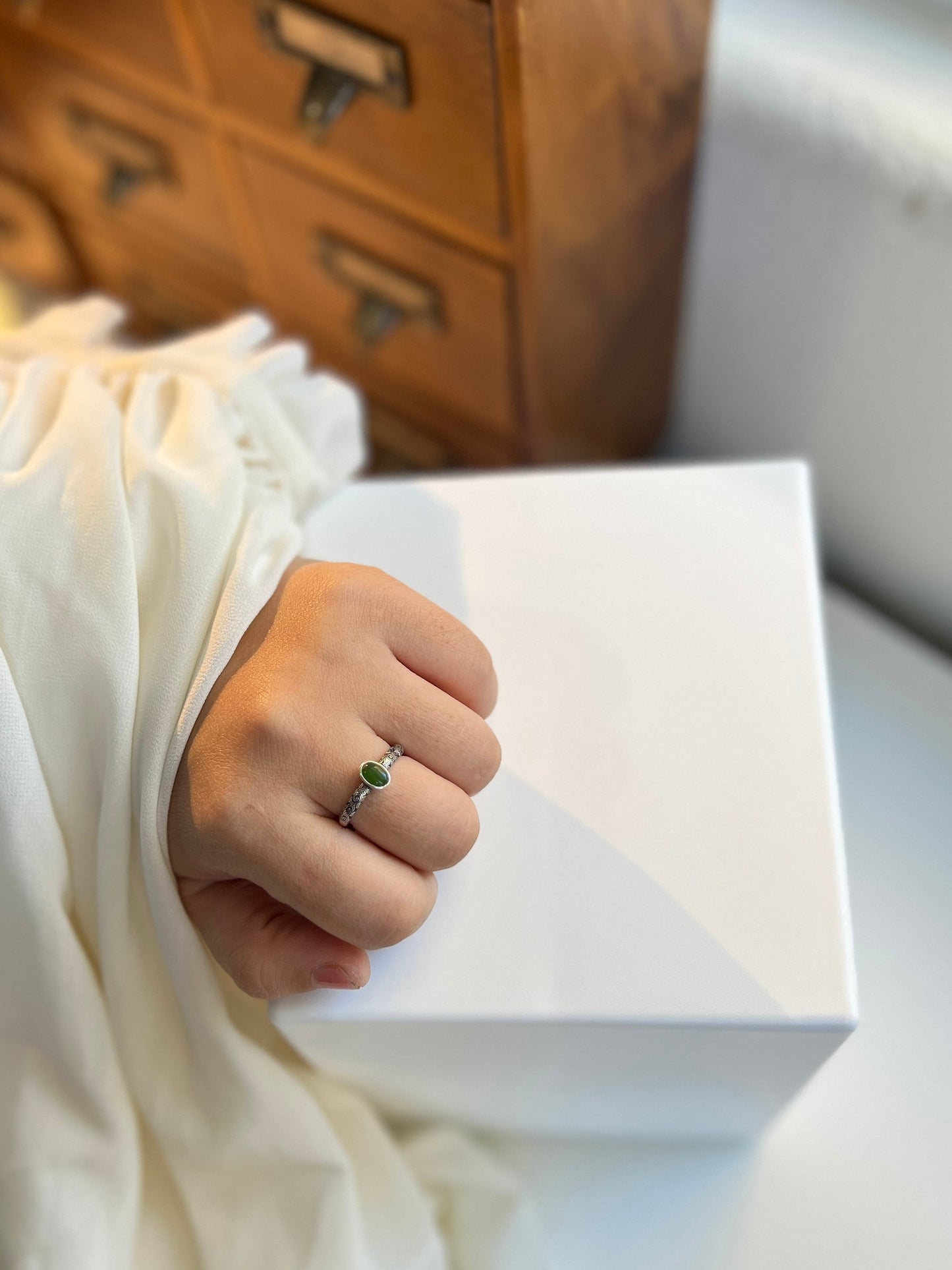 Genuine Jade Ring, S925 Sterling Silver Ring, Carved Vintage Ring, Oval Natural Jade Ring, Hetian Jade Ring, Nephrite Ring, Adjustable Ring