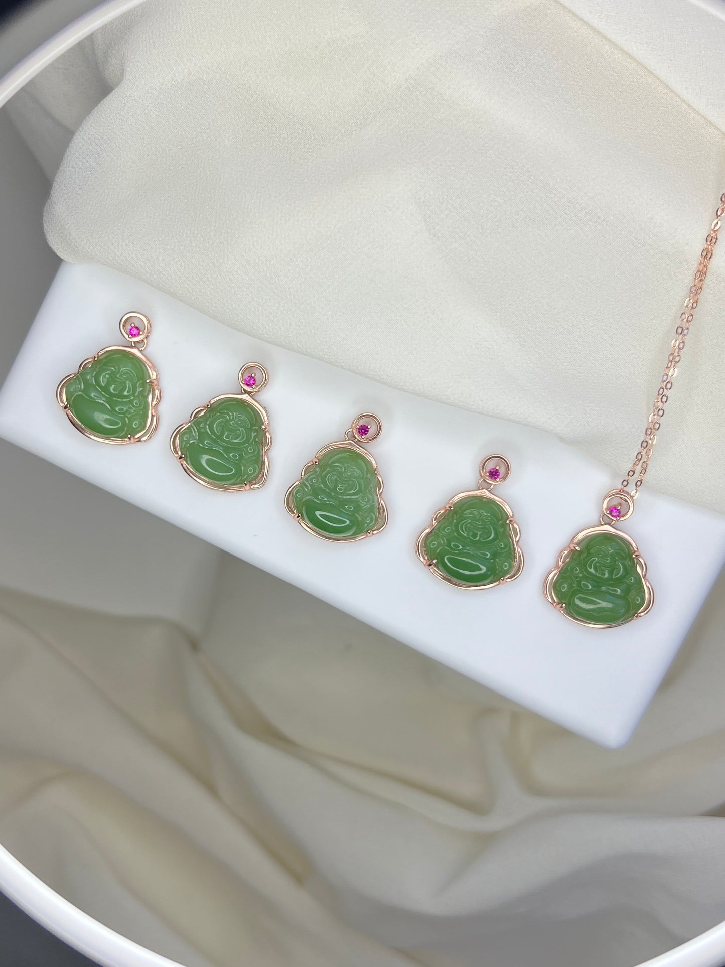 Jade Buddha Pendant, Hetian Jade Pendant Necklace, Dainty Natural Jade Necklace, Rose Gold Plated on S925 Silver Chain, Buddhist Jewelry