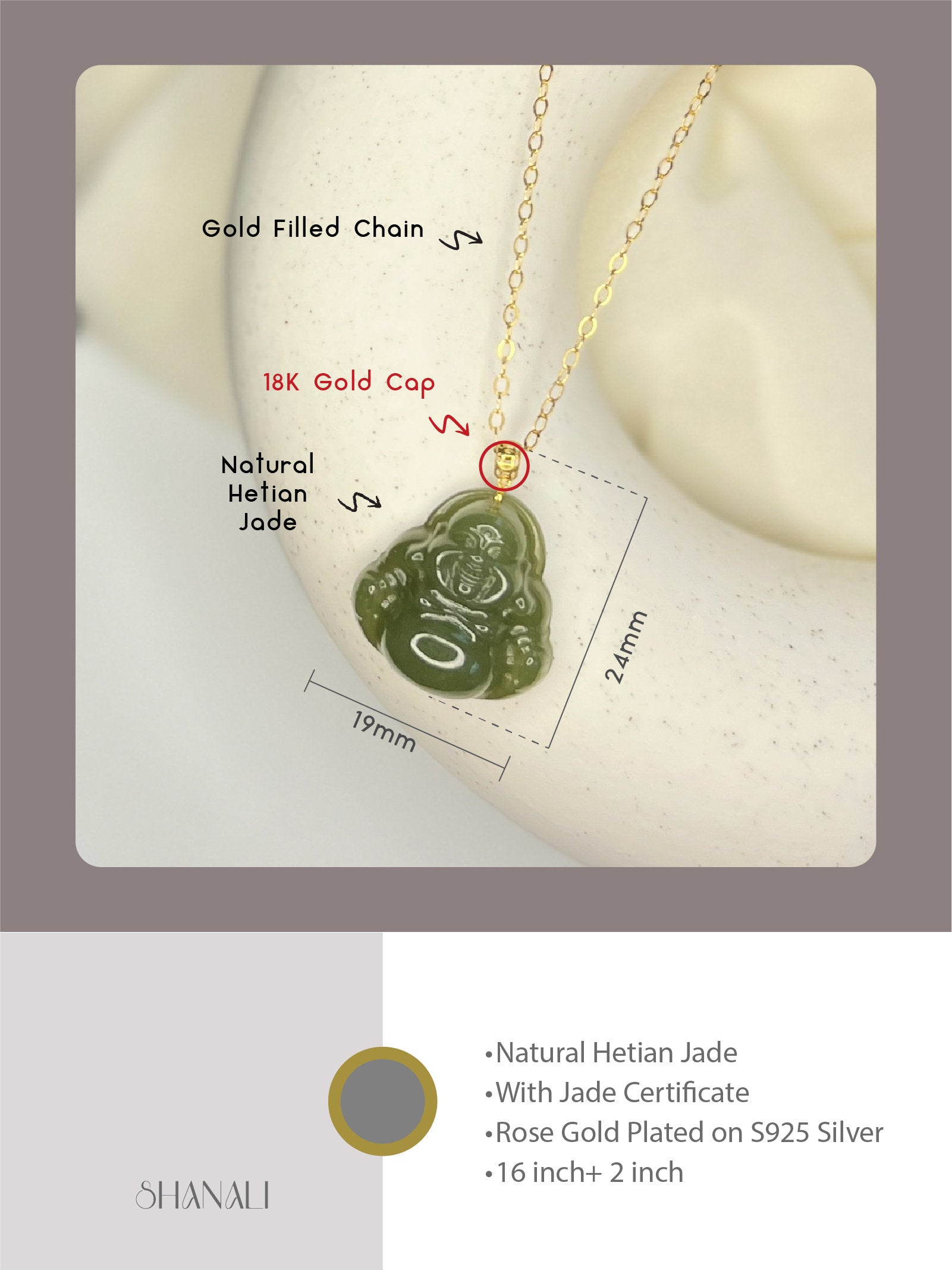 Hetian Jade Buddha Pendant, 18k Gold Cap Jade Pendant Necklace, Natural Jade Necklace, Dainty 14K Gold Filled Chain, Buddhist Jewelry 1