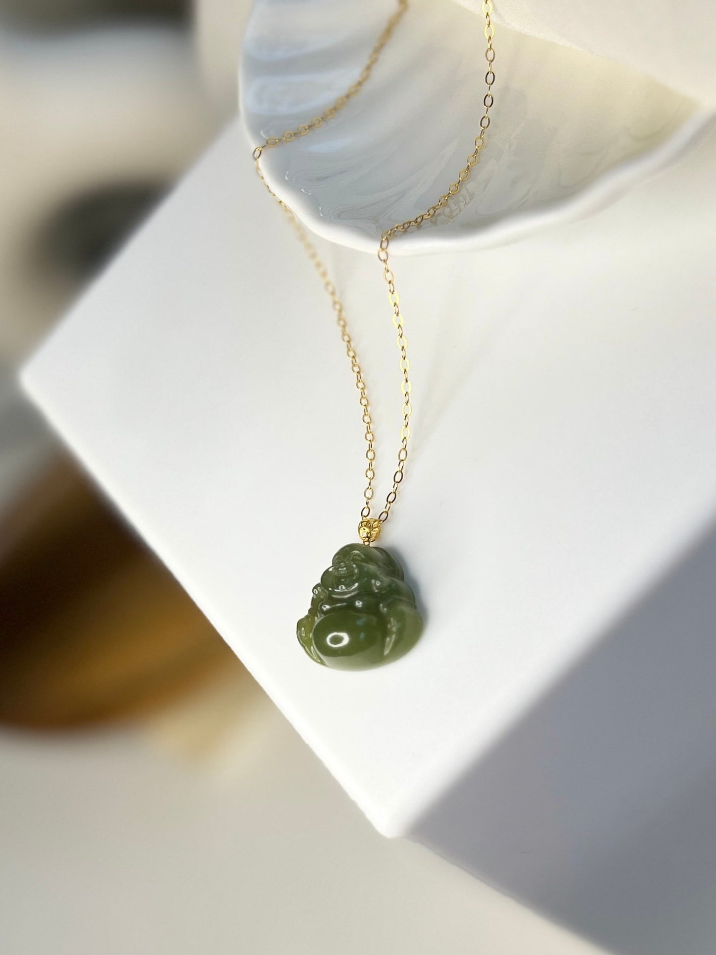 Hetian Jade Buddha Pendant, 18k Gold Cap Jade Pendant Necklace, Natural Jade Necklace, Dainty 14K Gold Filled Chain, Buddhist Jewelry 1