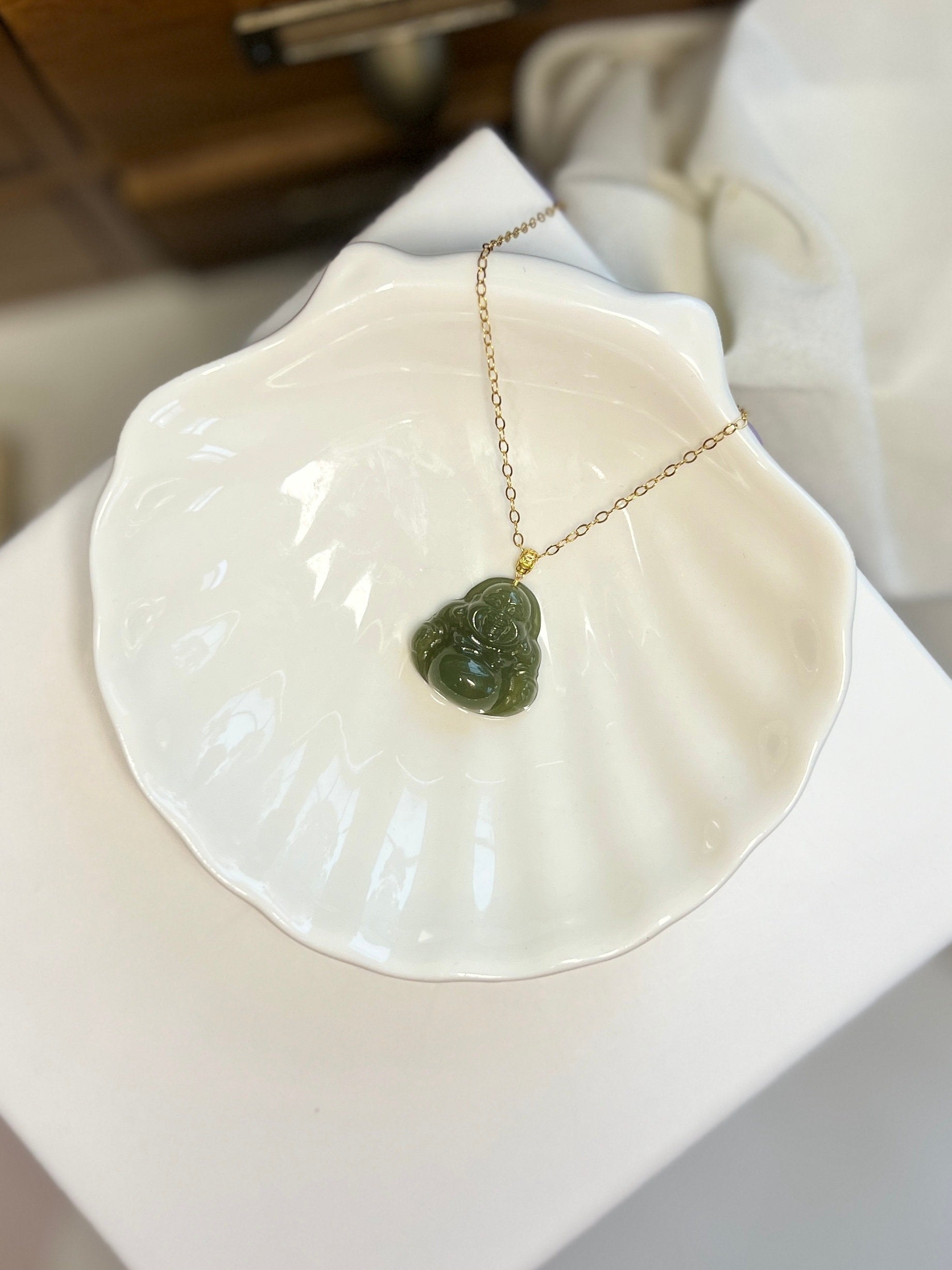 Hetian Jade Buddha Pendant, 18k Gold Cap Jade Pendant Necklace, Natural Jade Necklace, Dainty 14K Gold Filled Chain, Buddhist Jewelry 1