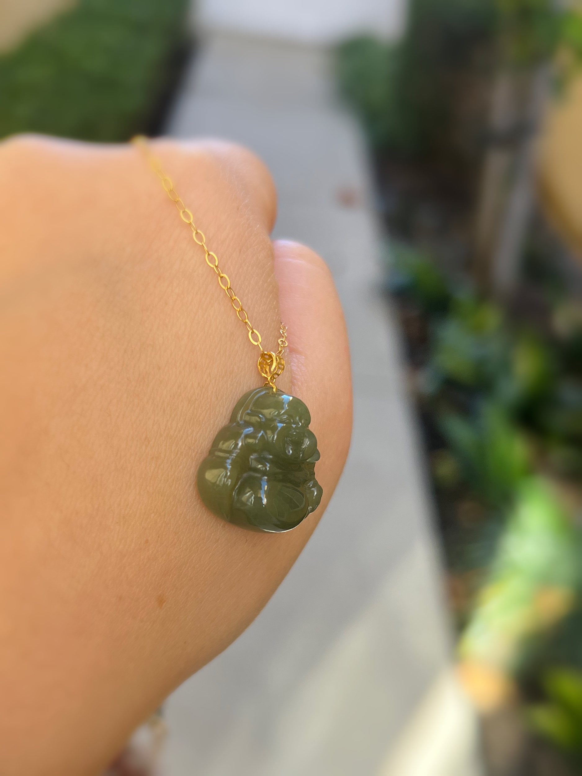 Hetian Jade Buddha Pendant, 18k Gold Cap Jade Pendant Necklace, Natural Jade Necklace, Dainty 14K Gold Filled Chain, Buddhist Jewelry 1