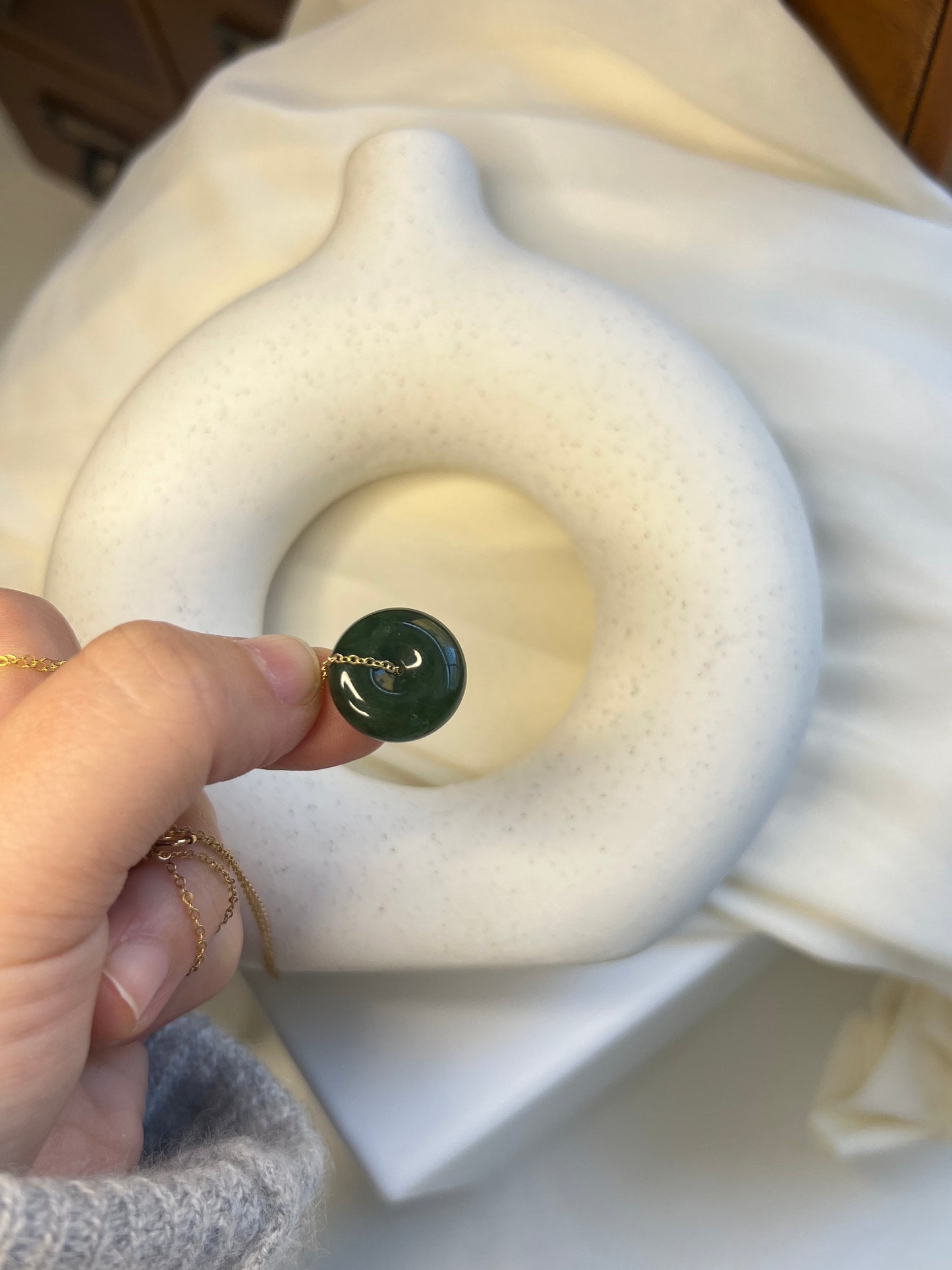 Natural jade Necklace, Hetian Pendant Necklace, Dainty Jade Necklace, Dark Green Jade Donut Necklace, Nephrite Pendant, Jade Gold jewelry