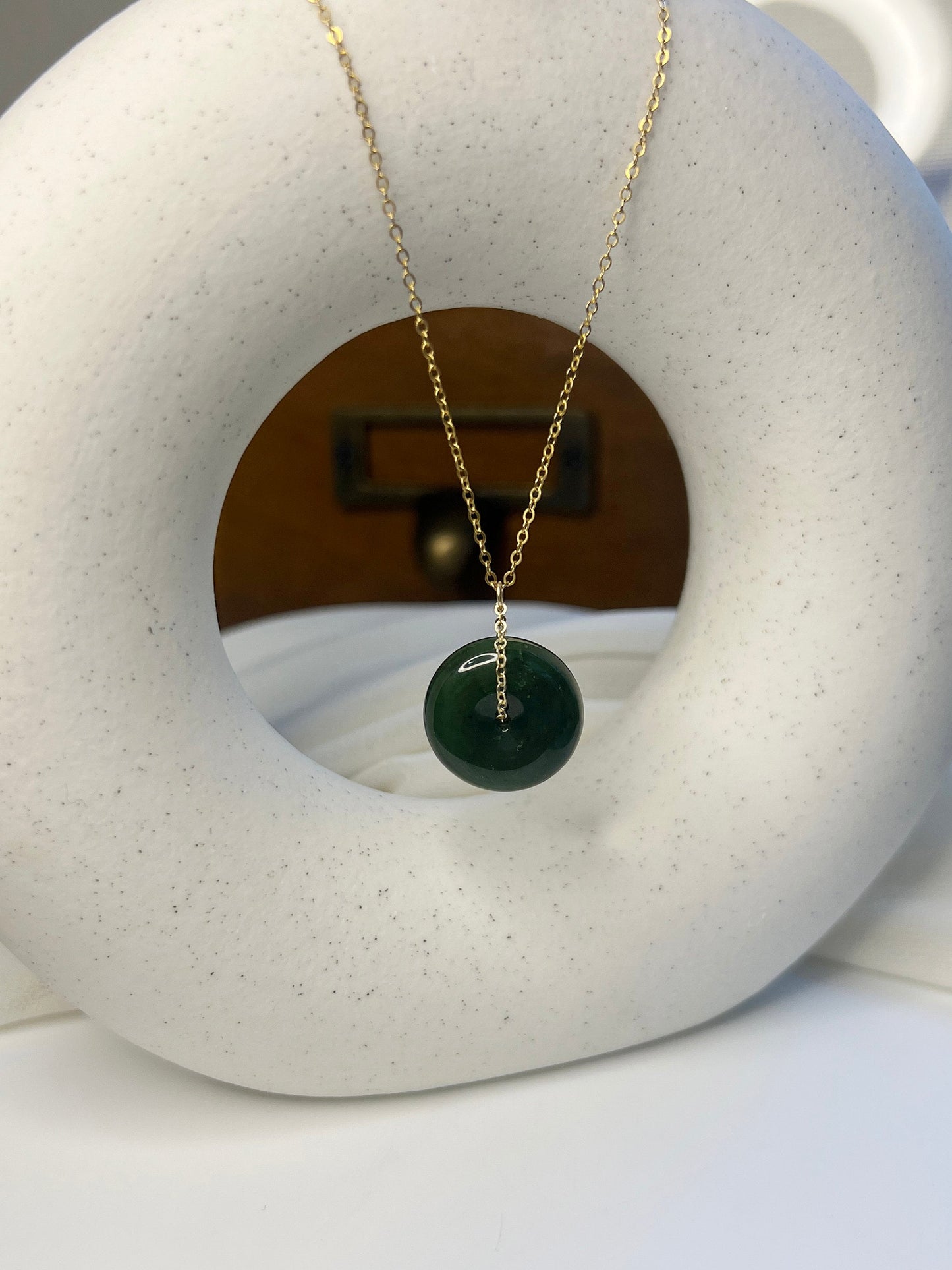 Natural jade Necklace, Hetian Pendant Necklace, Dainty Jade Necklace, Dark Green Jade Donut Necklace, Nephrite Pendant, Jade Gold jewelry