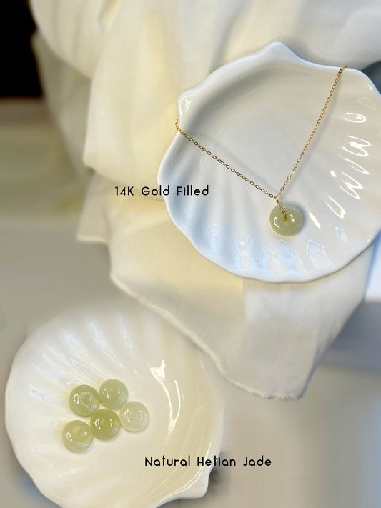 Natural jade Necklace, Hetian Pendant Necklace, Dainty Jade Necklace, White Green Jade Donut Necklace, Nephrite Pendant, Jade Gold jewelry