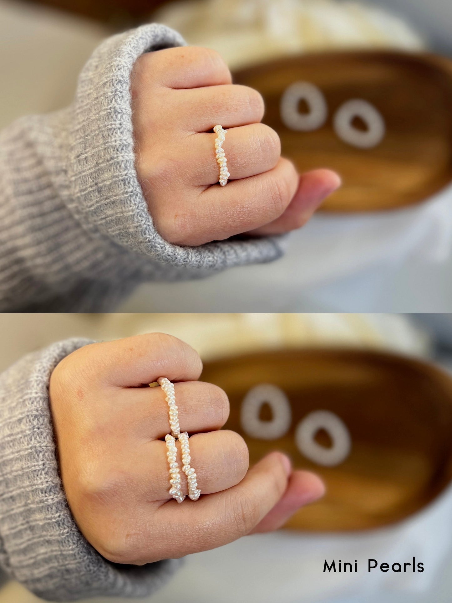 Mini Pearl Stretch Ring, Freshwater Pearl Ring, Boho Beaded Ring, Elastic Ring, Beaded Stretch Ring, Stackable Ring, Dainty Ring Gifts