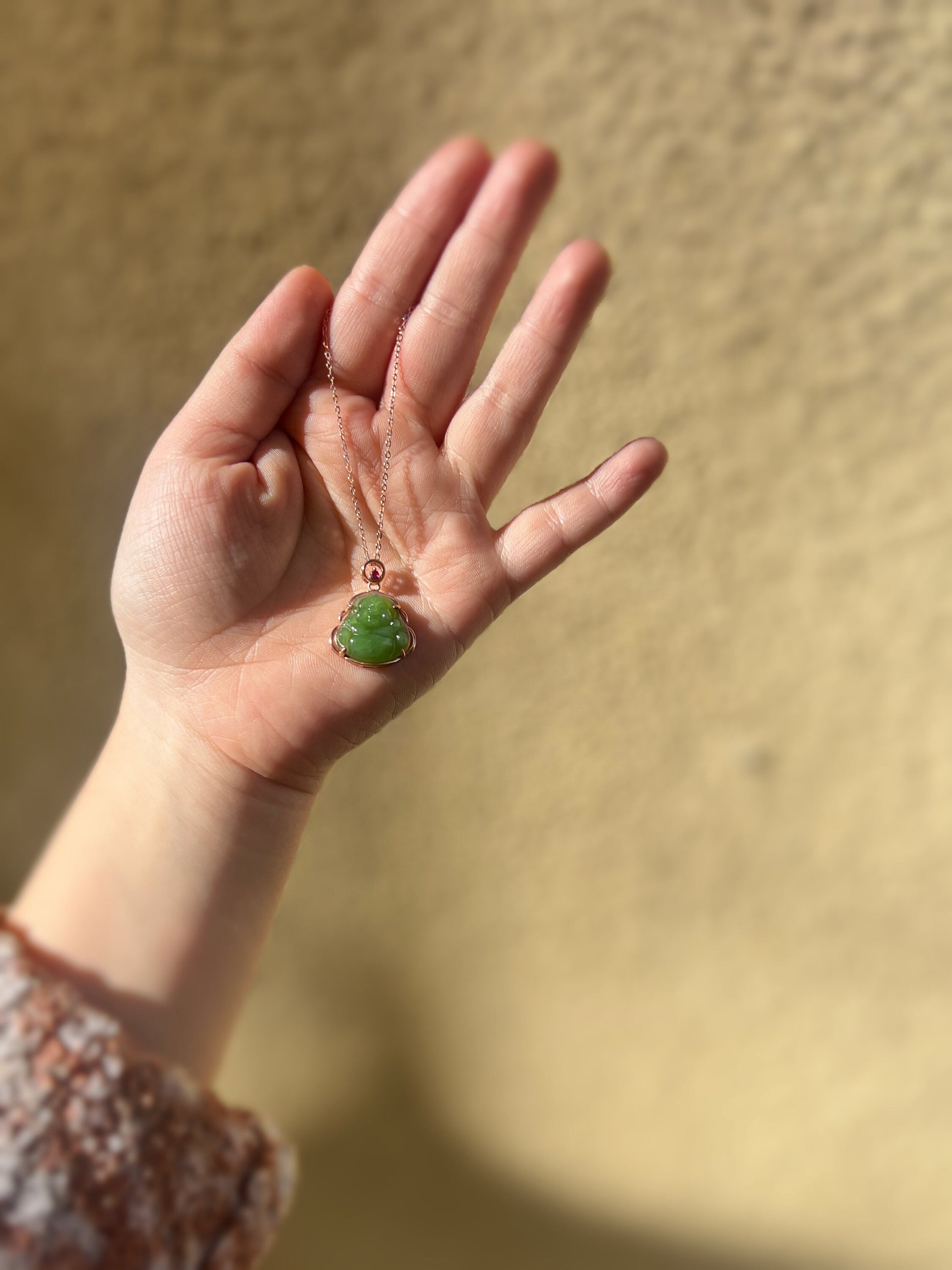 Jade Buddha Pendant, Hetian Jade Pendant Necklace, Dainty Natural Jade Necklace, Rose Gold Plated on S925 Silver Chain, Buddhist Jewelry