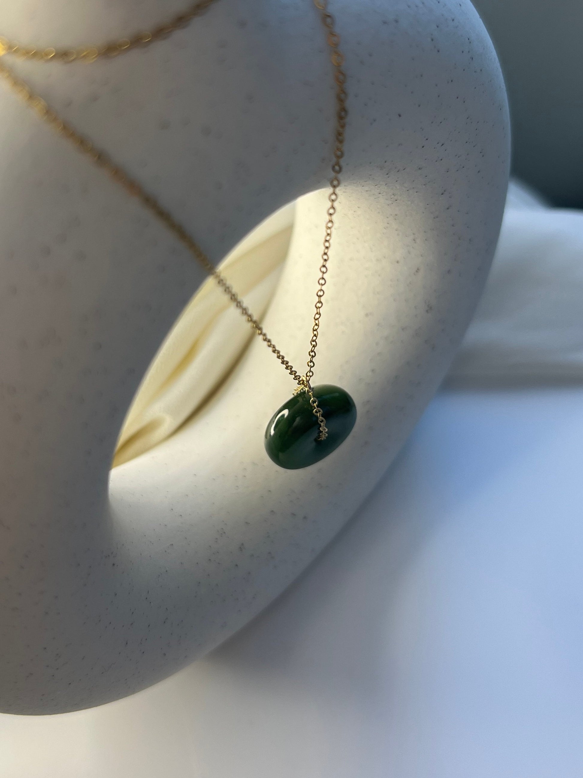 Natural jade Necklace, Hetian Pendant Necklace, Dainty Jade Necklace, Dark Green Jade Donut Necklace, Nephrite Pendant, Jade Gold jewelry