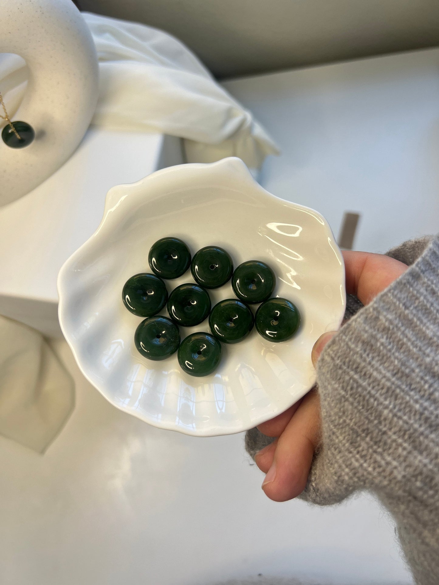 Natural jade Necklace, Hetian Pendant Necklace, Dainty Jade Necklace, Dark Green Jade Donut Necklace, Nephrite Pendant, Jade Gold jewelry