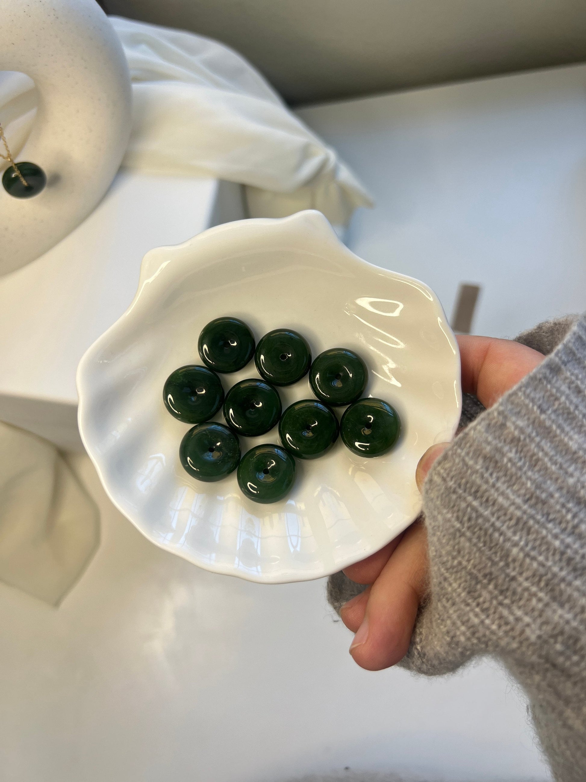 Natural jade Necklace, Hetian Pendant Necklace, Dainty Jade Necklace, Dark Green Jade Donut Necklace, Nephrite Pendant, Jade Gold jewelry