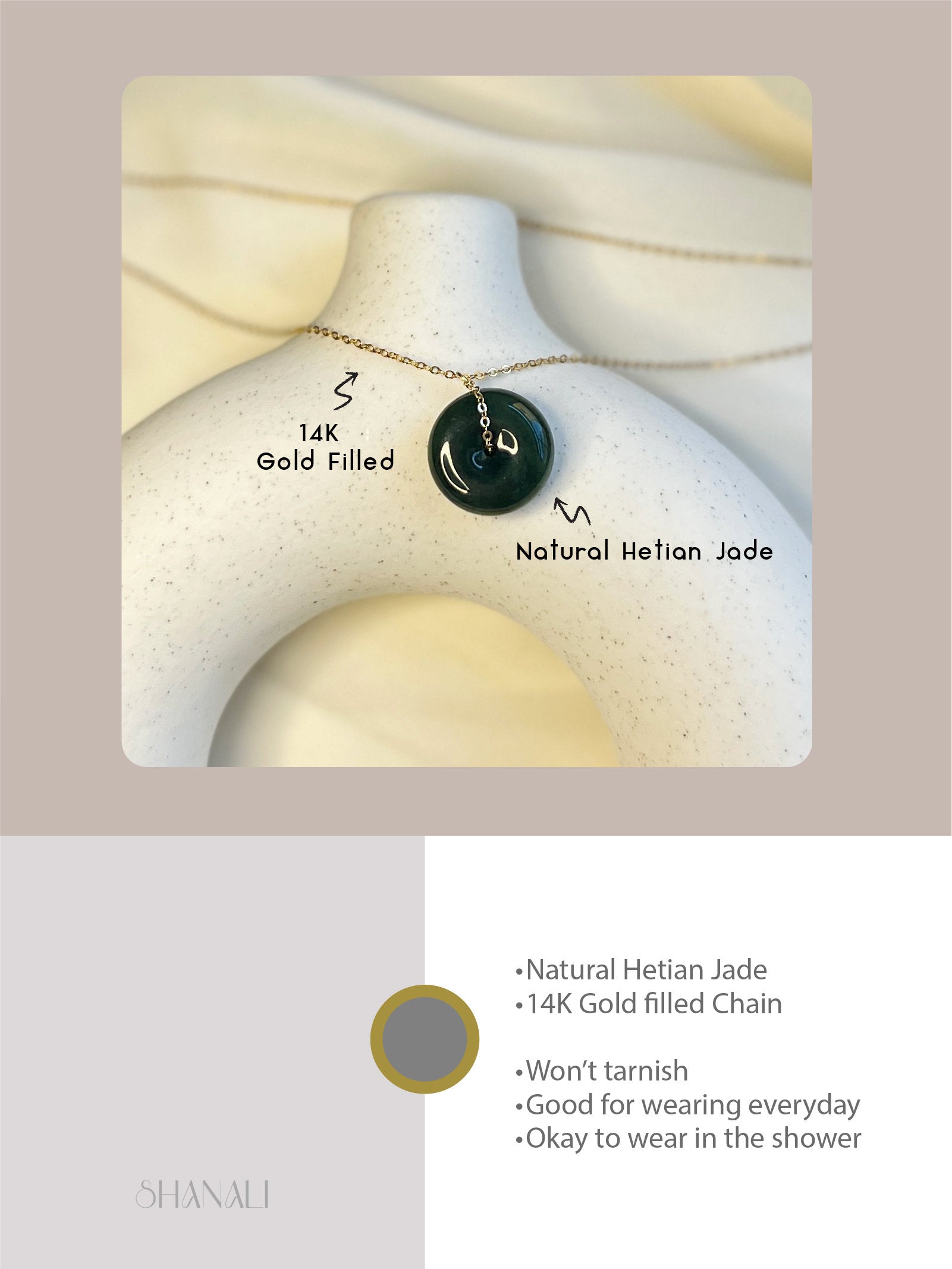 Natural jade Necklace, Hetian Pendant Necklace, Dainty Jade Necklace, Dark Green Jade Donut Necklace, Nephrite Pendant, Jade Gold jewelry