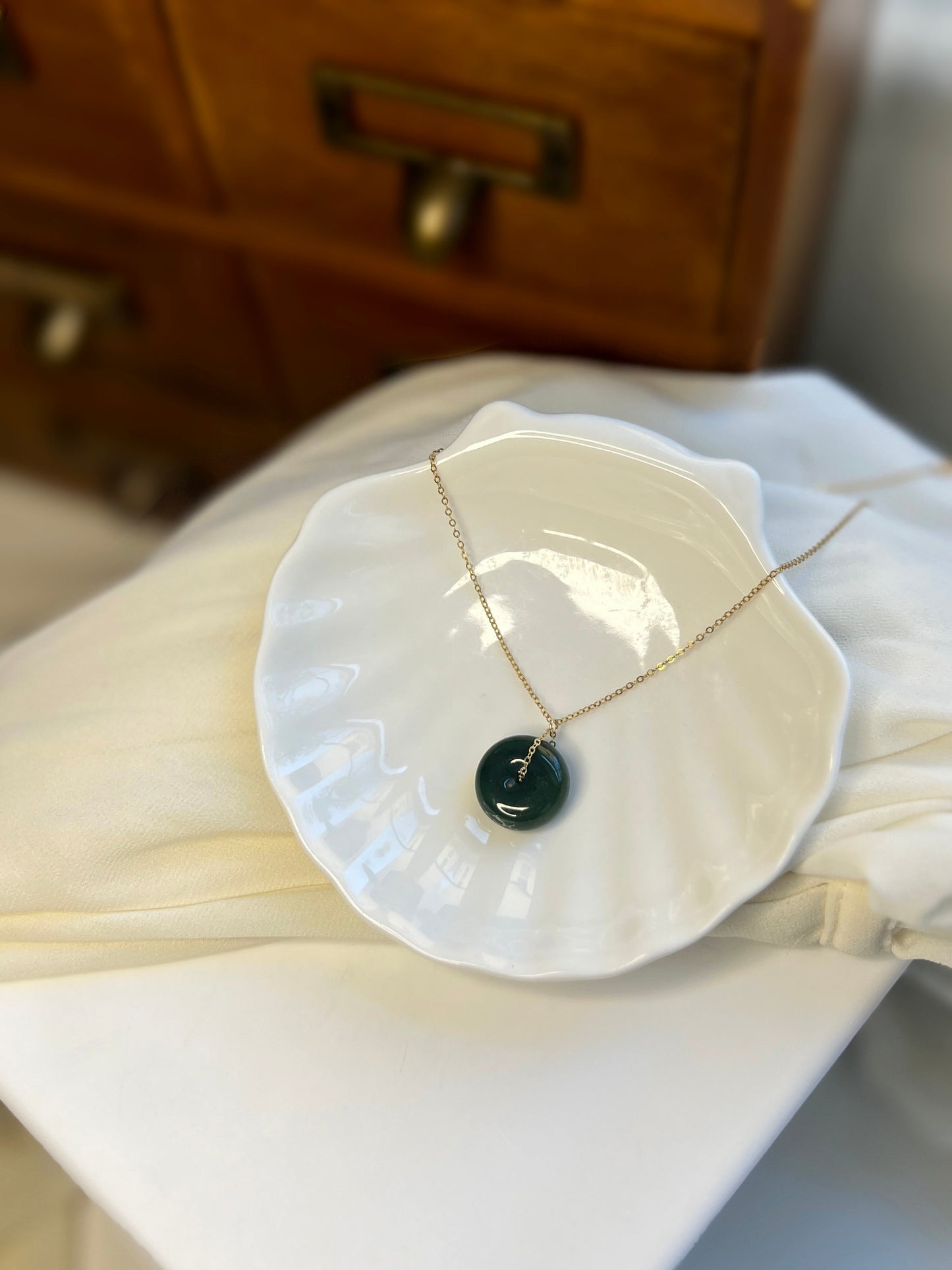 Natural jade Necklace, Hetian Pendant Necklace, Dainty Jade Necklace, Dark Green Jade Donut Necklace, Nephrite Pendant, Jade Gold jewelry