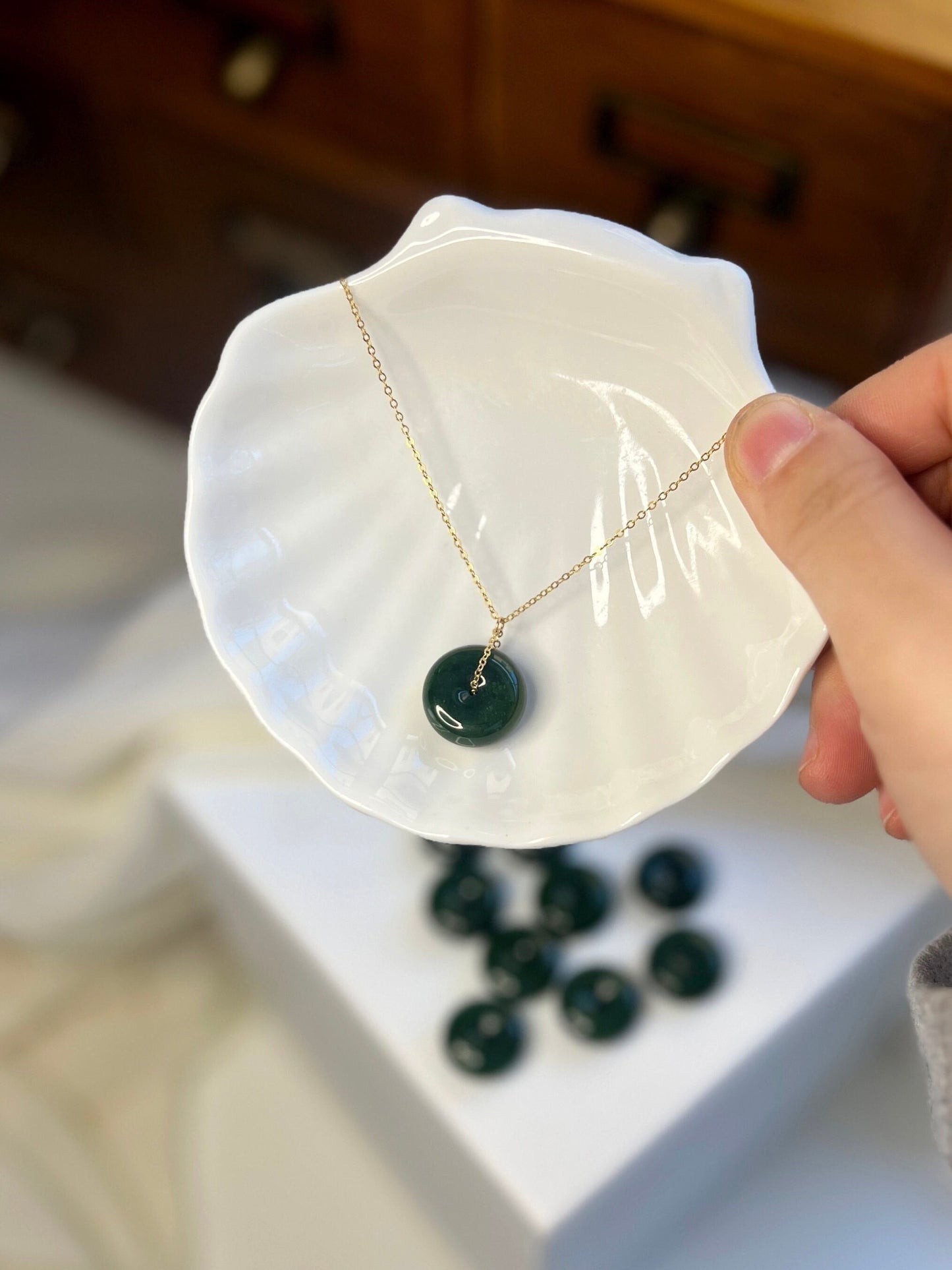 Natural jade Necklace, Hetian Pendant Necklace, Dainty Jade Necklace, Dark Green Jade Donut Necklace, Nephrite Pendant, Jade Gold jewelry