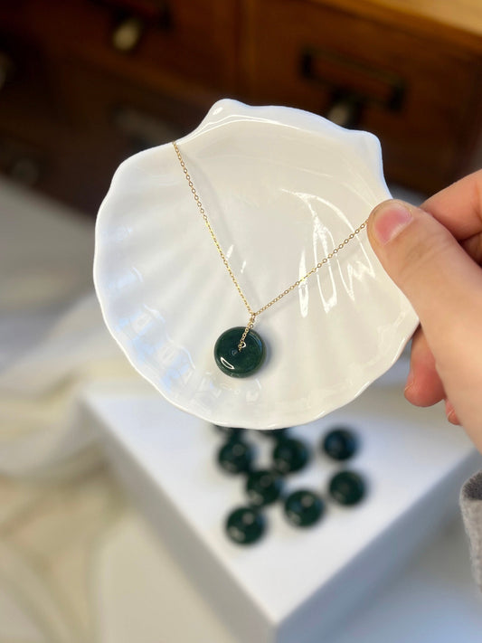 Natural jade Necklace, Hetian Pendant Necklace, Dainty Jade Necklace, Dark Green Jade Donut Necklace, Nephrite Pendant, Jade Gold jewelry
