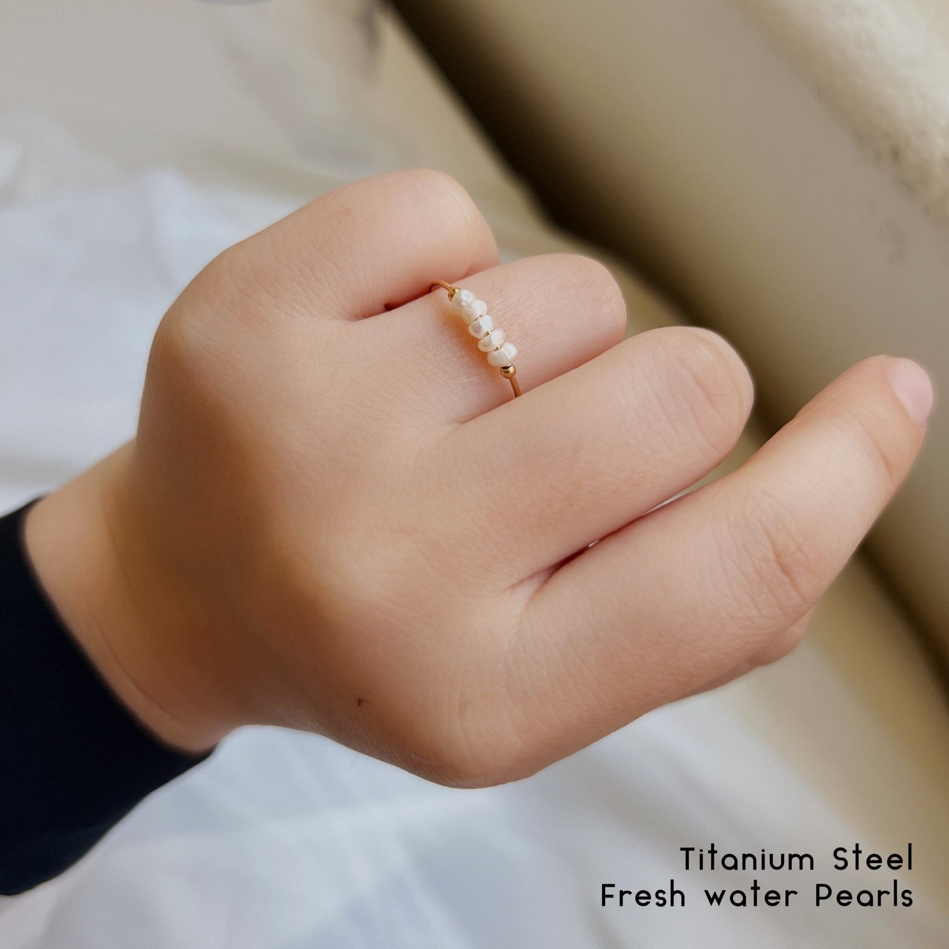 Mini Natural Pearls Stackable Ring, Tiny Fresh Water Pearls, Titanium Steel Pearl Ring, Gold Filled Pearl Ring, Dainty Minimalist Pearl Ring