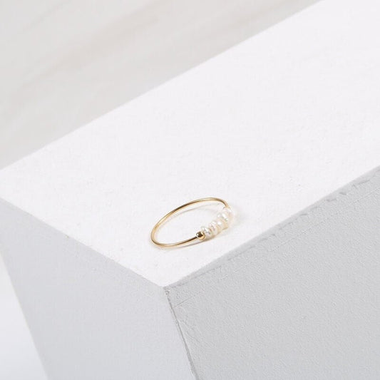 Mini Natural Pearls Stackable Ring, Tiny Fresh Water Pearls, Titanium Steel Pearl Ring, Gold Filled Pearl Ring, Dainty Minimalist Pearl Ring