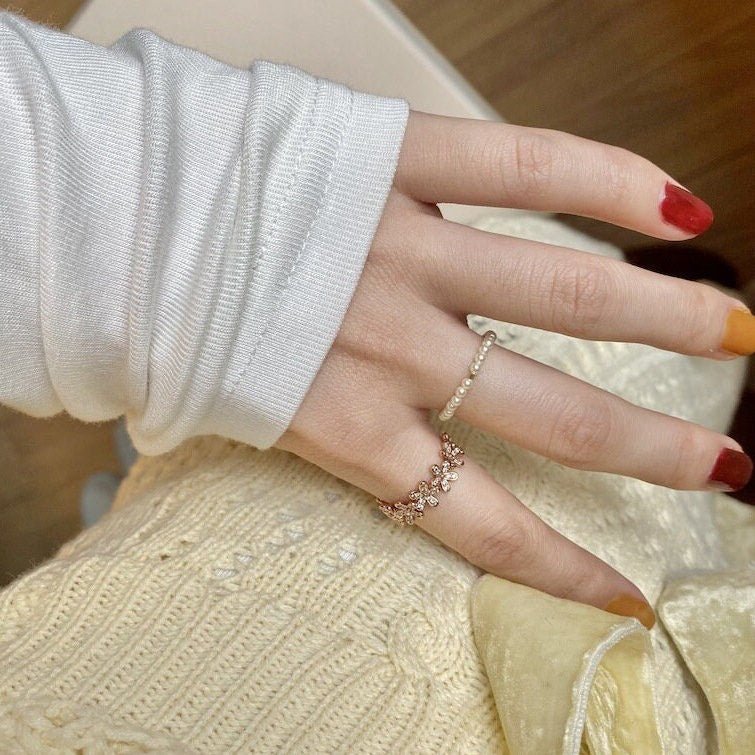 Mini Pearls Stretch Ring, Small Pearls Ring with 14k Gold Filled Bead, 2mm Round Pearl Ring, Stackable Pearl Ring, Adjustable Pearl Ring,