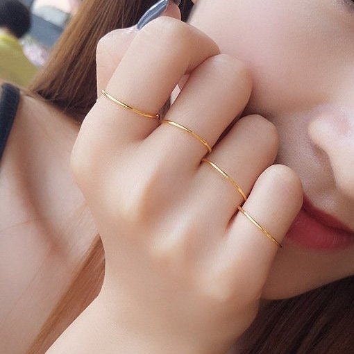 925 Sterling Silver Ring, Polished 1mm 1.2mm Simple Stackable Ring, Gold/ Rose Gold/ Silver Thin Midi Ring,  Small Band Vintage Ring