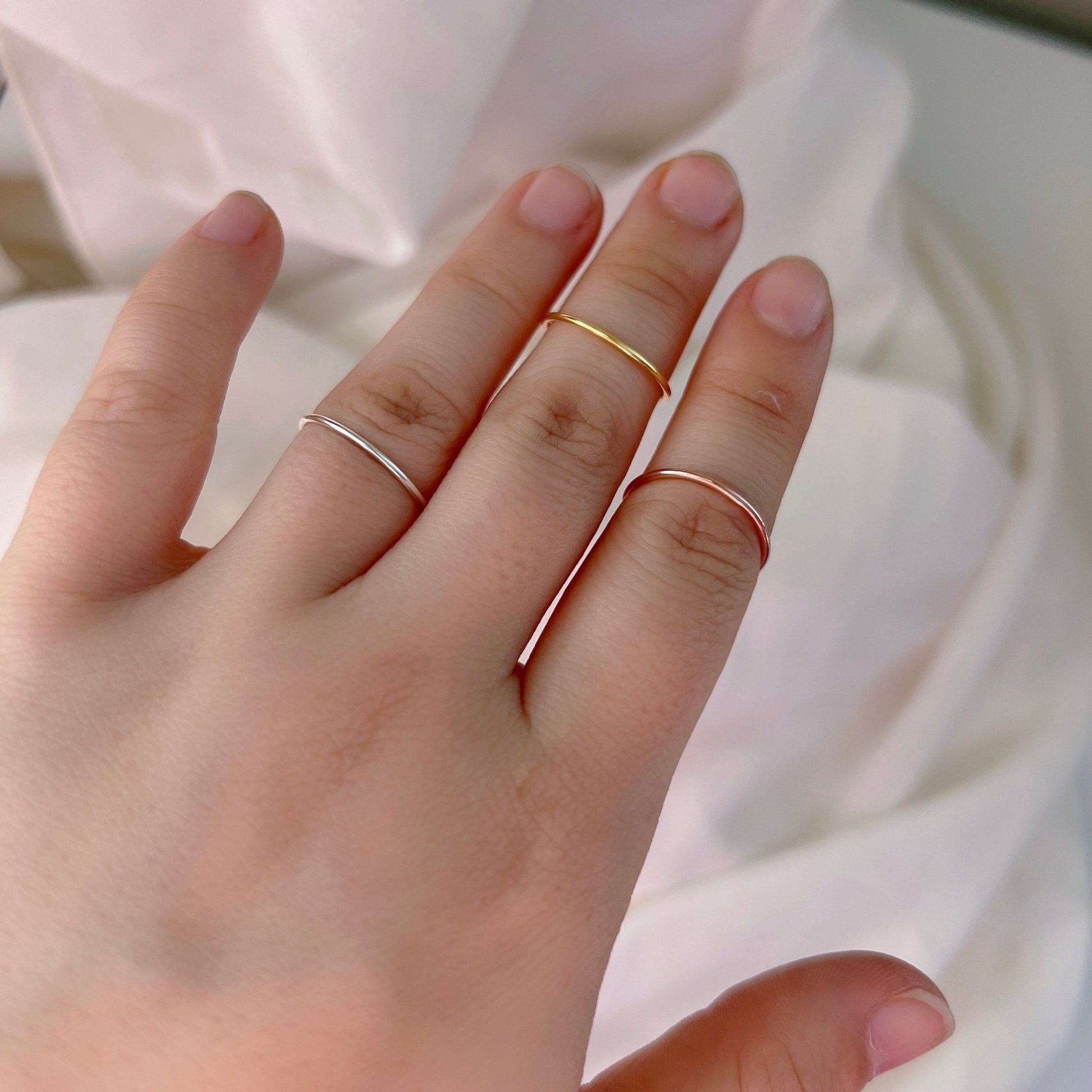 925 Sterling Silver Ring, Polished 1mm 1.2mm Simple Stackable Ring, Gold/ Rose Gold/ Silver Thin Midi Ring,  Small Band Vintage Ring