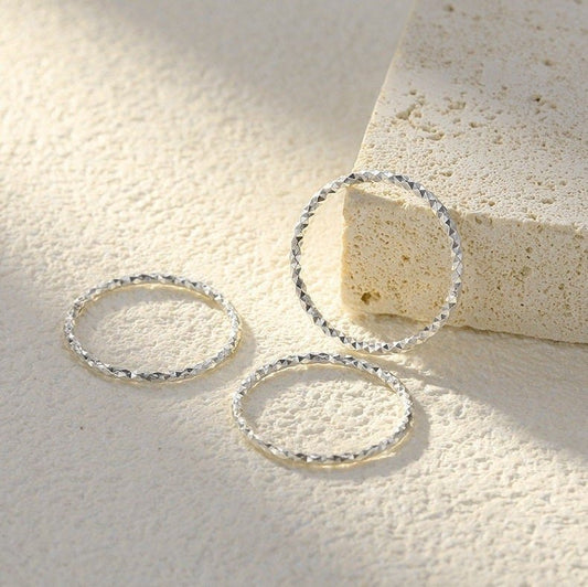 Solid Sterling Silver Ring, Sparkle Silver Ring, Thin Stackable Ring, Stacking Ring, S999 Sterling Silver Ring, Triangle Texture Silver Ring