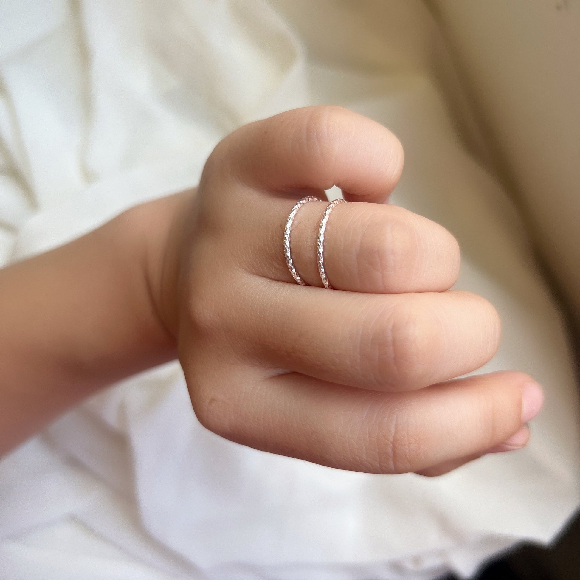 Solid Sterling Silver Ring, Sparkle Silver Ring, Thin Stackable Ring, Stacking Ring, S999 Sterling Silver Ring, Triangle Texture Silver Ring