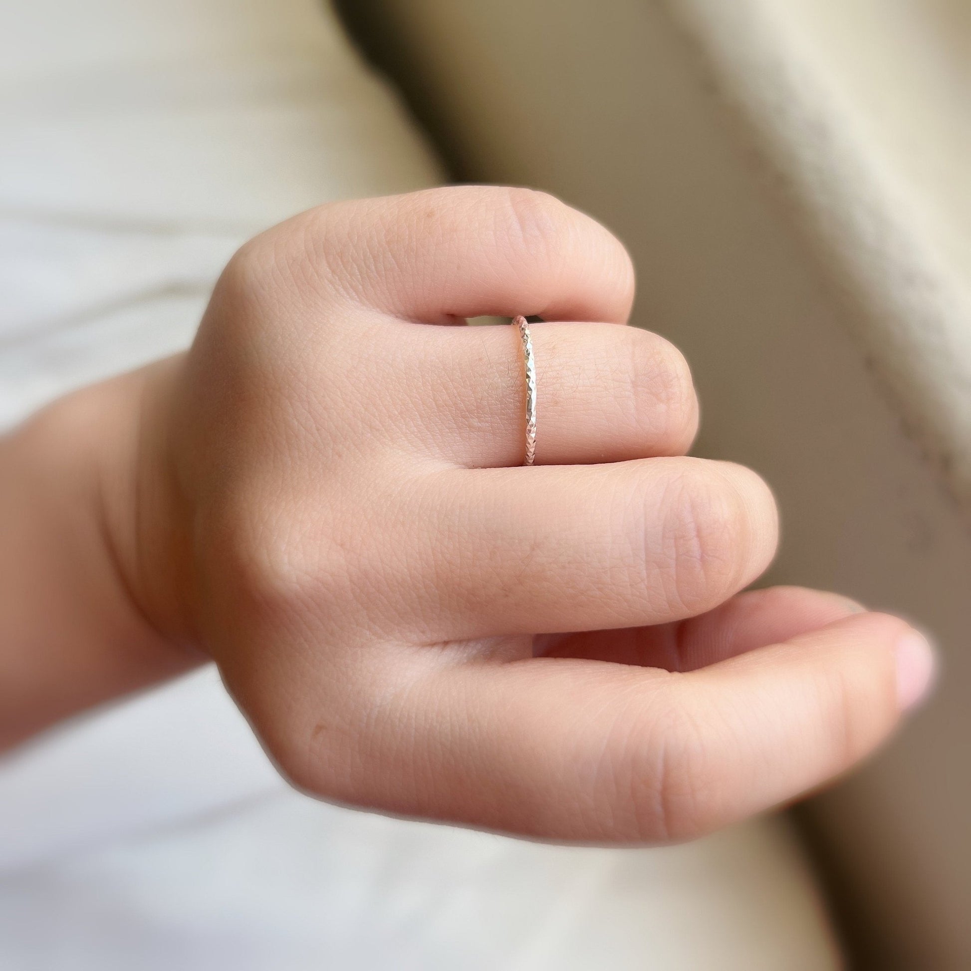 Solid Sterling Silver Ring, Sparkle Silver Ring, Thin Stackable Ring, Stacking Ring, S999 Sterling Silver Ring, Triangle Texture Silver Ring