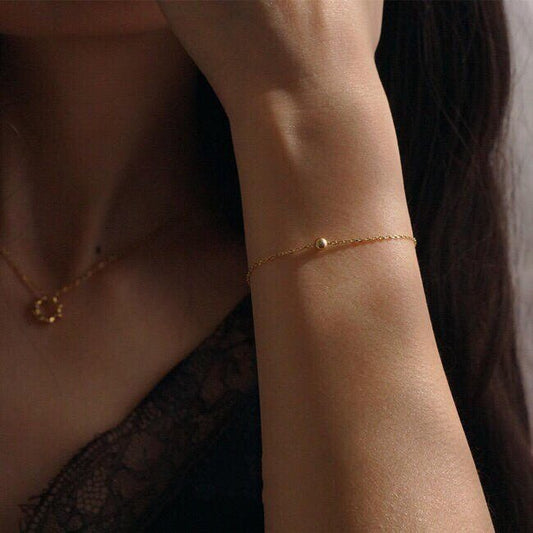 Minimalist Gold Filled Anklet, 14k Gold Filled Bracelet, Good Luck Anklet for Women, One Bead Anklet, Gold Dainty Anklet Bracelet