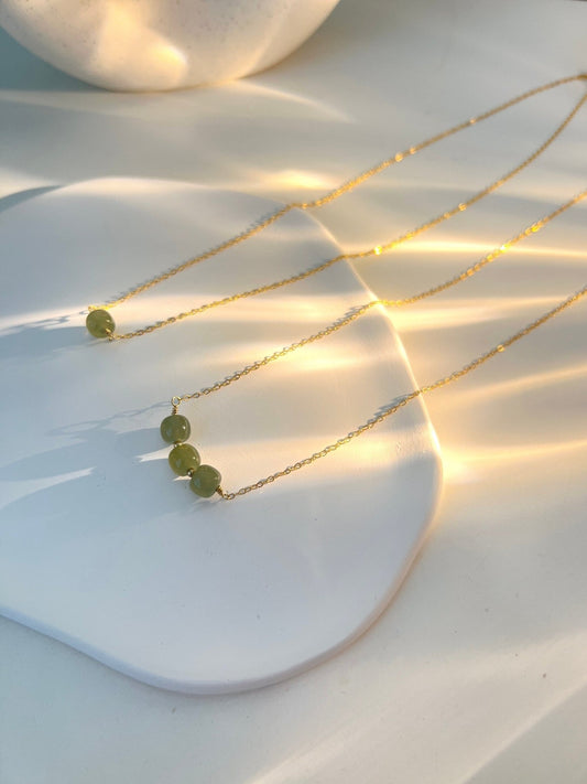 Minimalist Natural Hetian Jade Necklace, 1 Bead Dainty Choker, Dainty Jade Necklace, Nephrite Necklace, 3 Beads Necklace, Light Green Jade