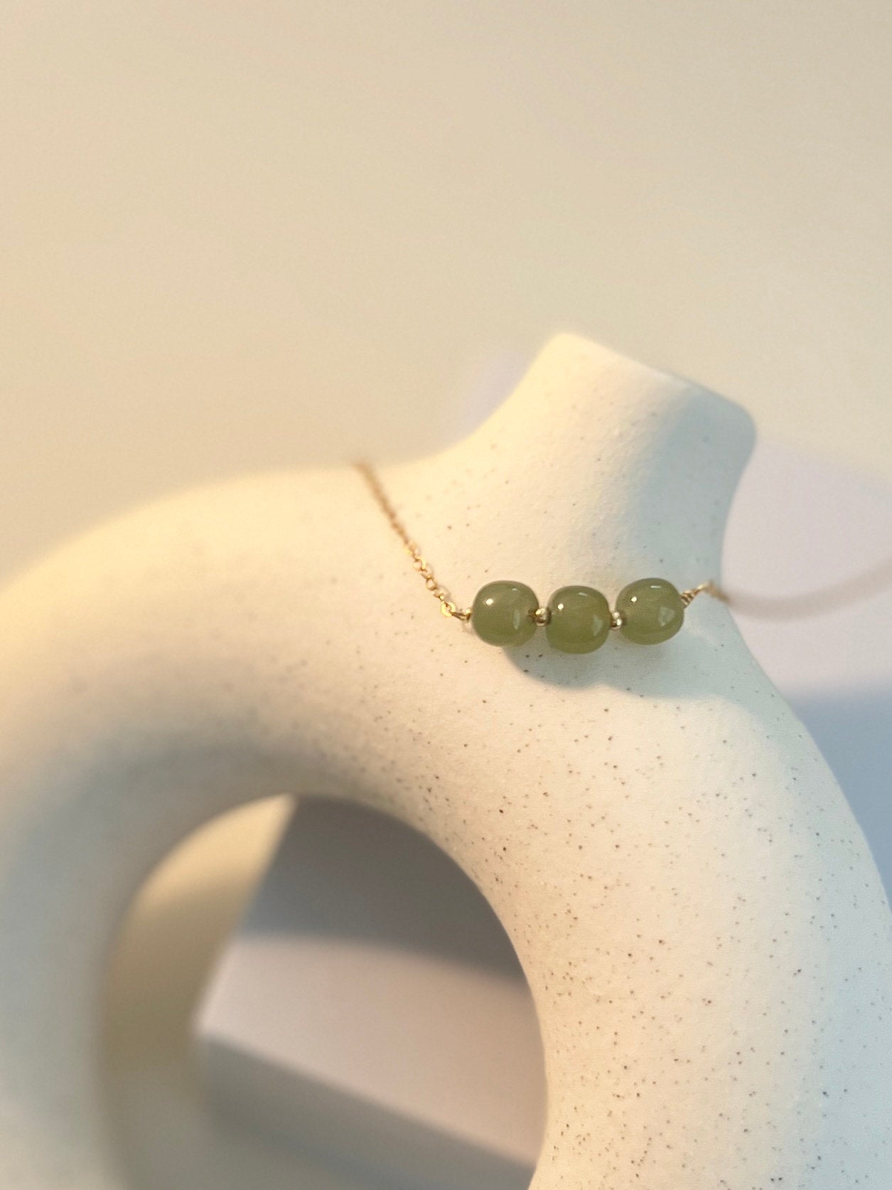 Minimalist Natural Hetian Jade Necklace, 1 Bead Dainty Choker, Dainty Jade Necklace, Nephrite Necklace, 3 Beads Necklace, Light Green Jade