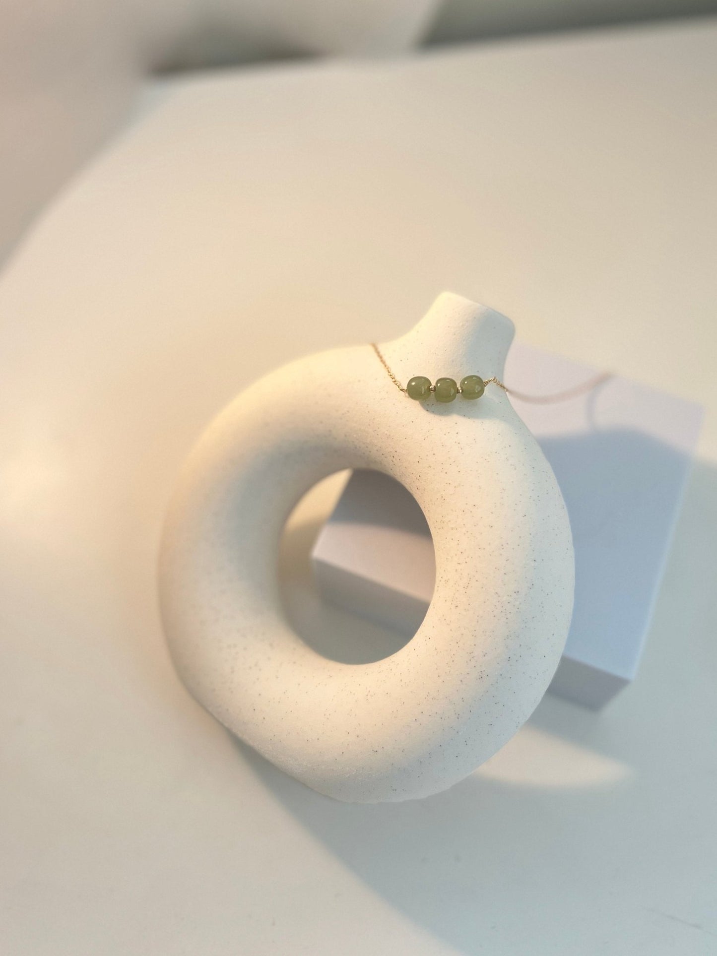 Minimalist Natural Hetian Jade Necklace, 1 Bead Dainty Choker, Dainty Jade Necklace, Nephrite Necklace, 3 Beads Necklace, Light Green Jade