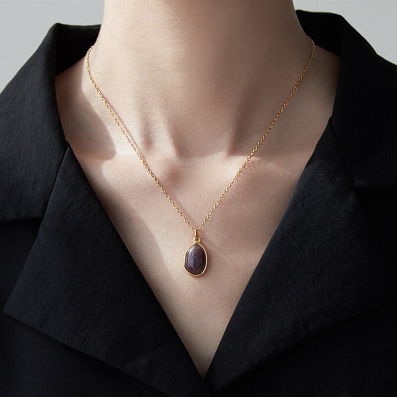 Natural Stone Crystal on 18k Gold Plated Stainless Steel Classic Chain, Green Purple Pink Jade Irregular shape Gemstone Pendant