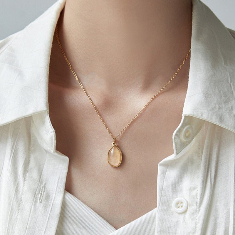 Natural Stone Crystal on 18k Gold Plated Stainless Steel Classic Chain, Green Purple Pink Jade Irregular shape Gemstone Pendant