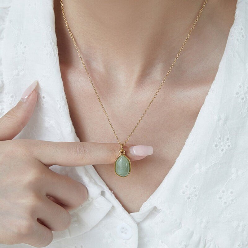 Natural Stone Crystal on 18k Gold Plated Stainless Steel Classic Chain, Green Purple Pink Jade Irregular shape Gemstone Pendant