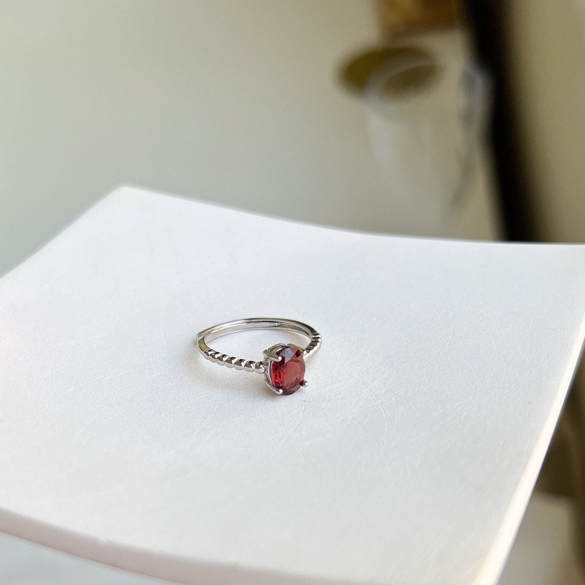 Natural Red Stone Ring, Natural Garnet Ring, S925 Silver Ring, Red Ruby Ring, Tiny Ruby Ring, Stackable Ring, Adjustable Ring, Red Crystal